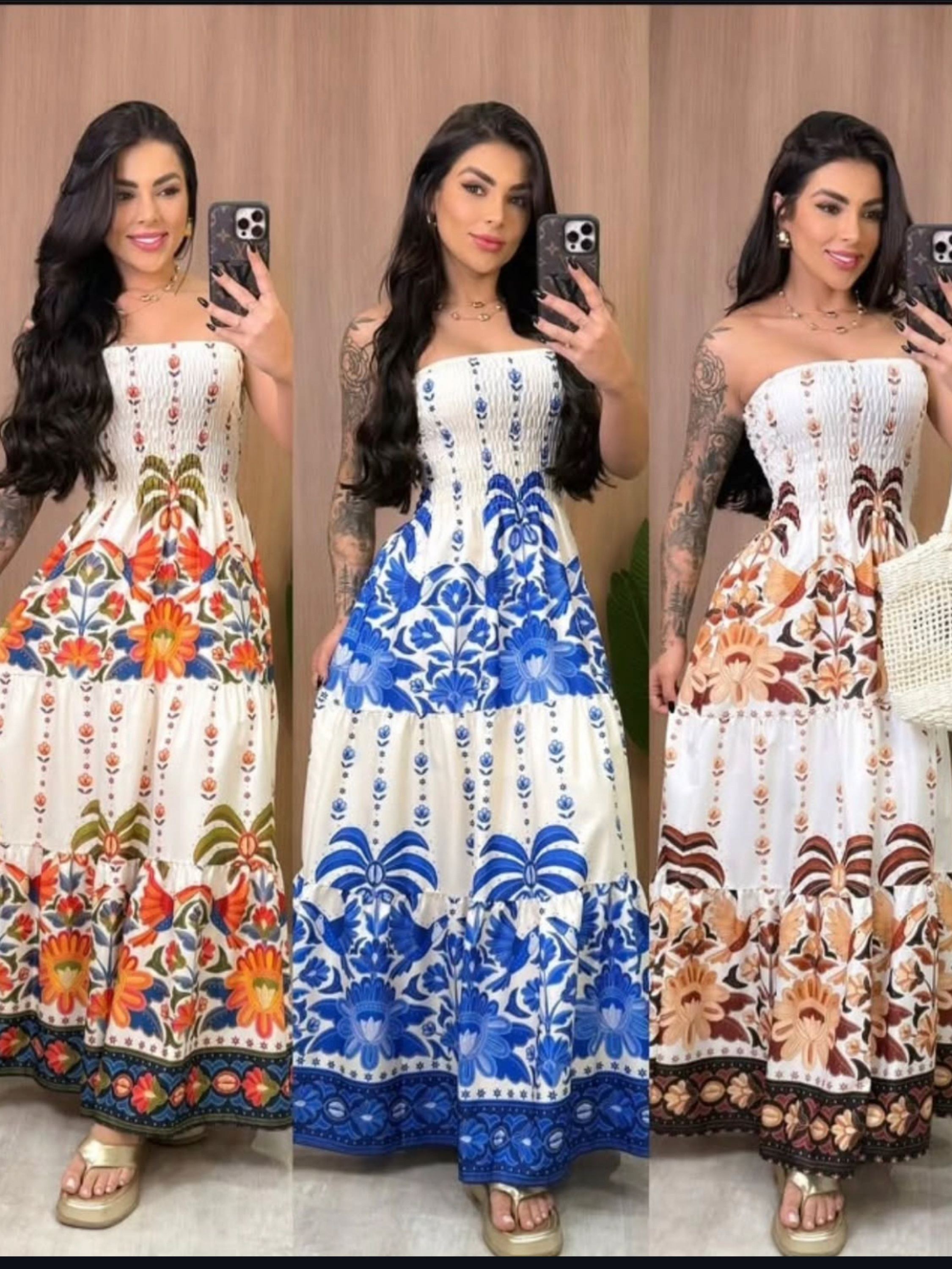Vestido longo estampa variados