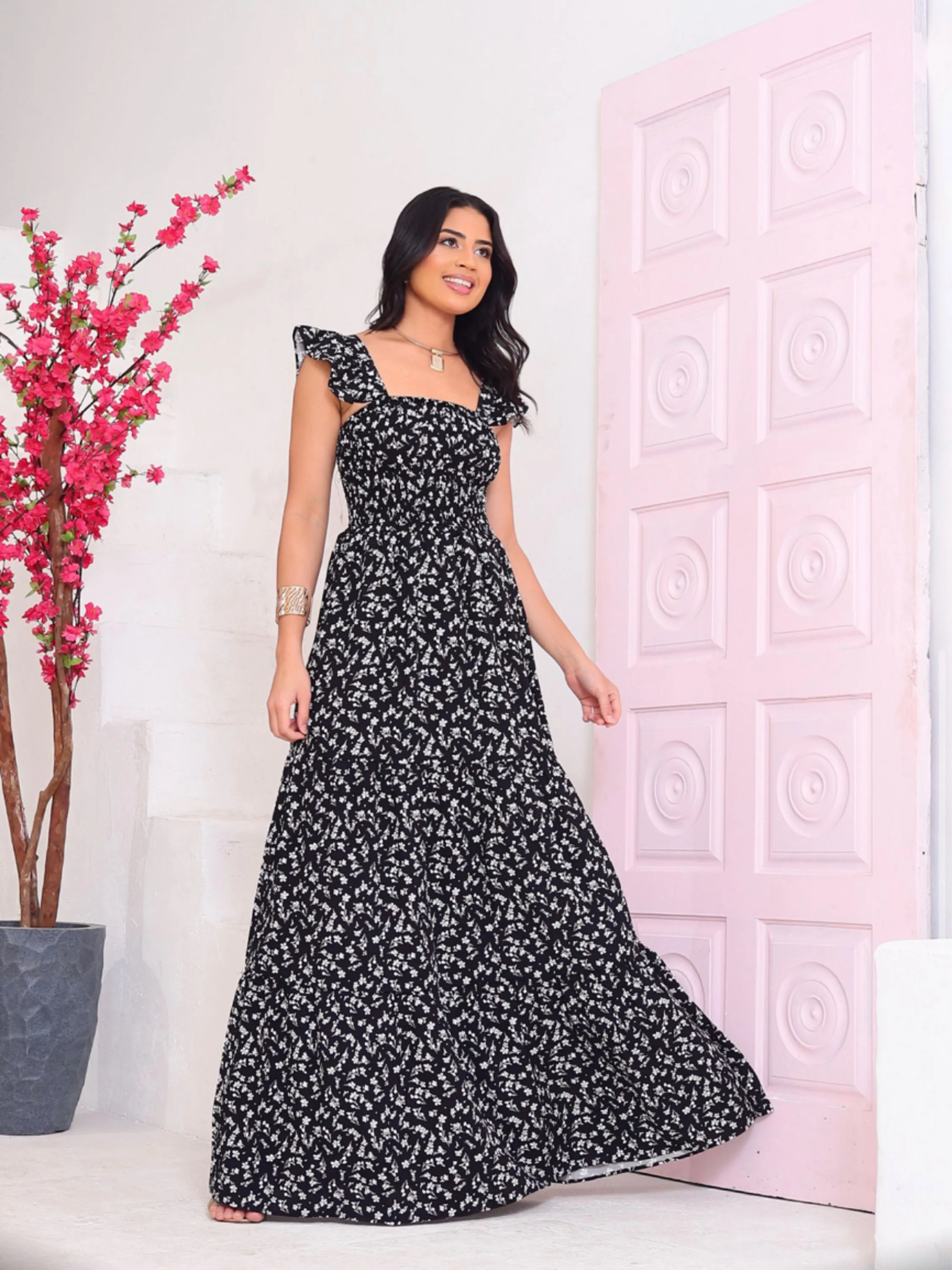 Vestido longo estampas variadas
