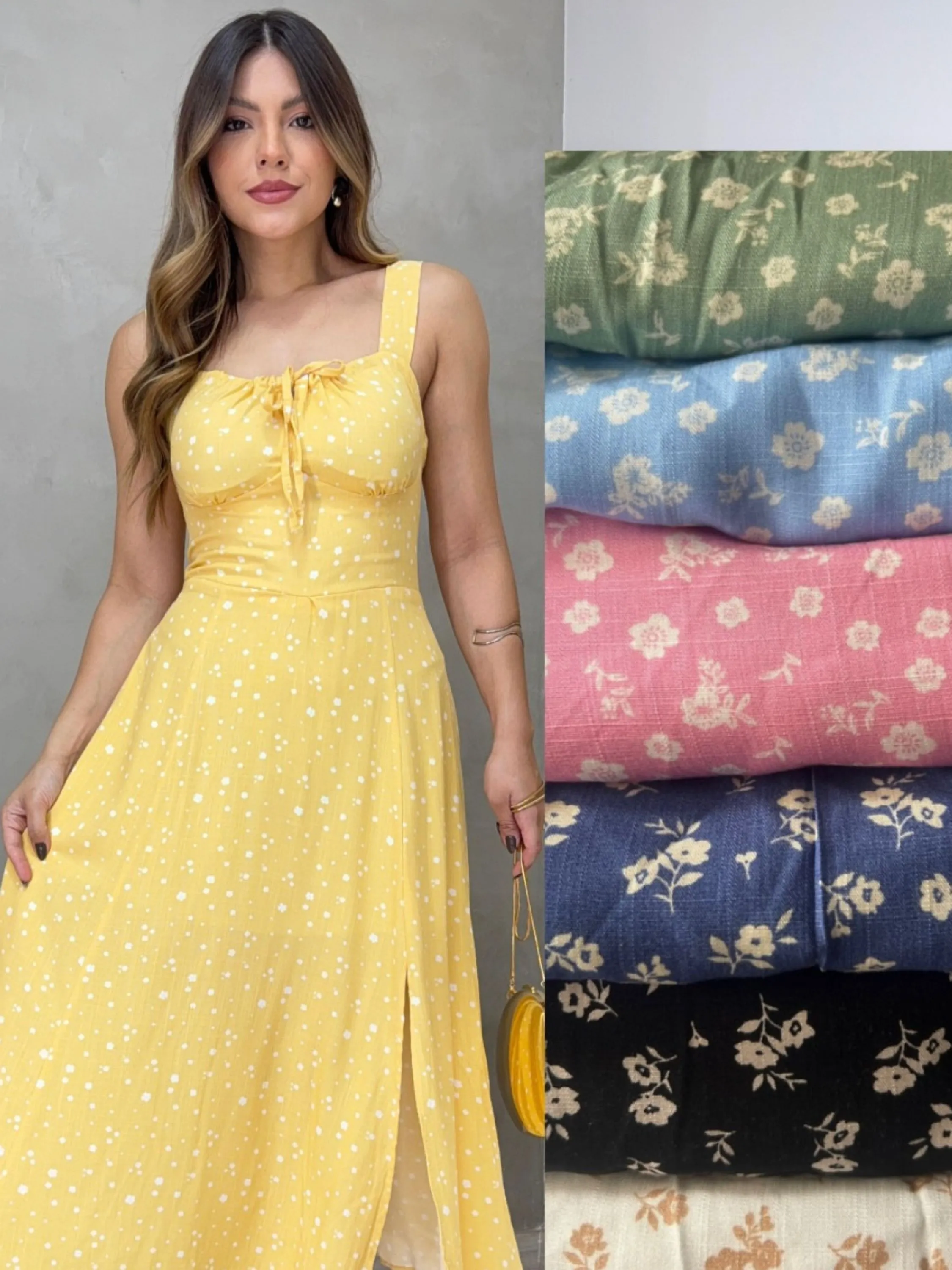 Vestido longo estampas variadas