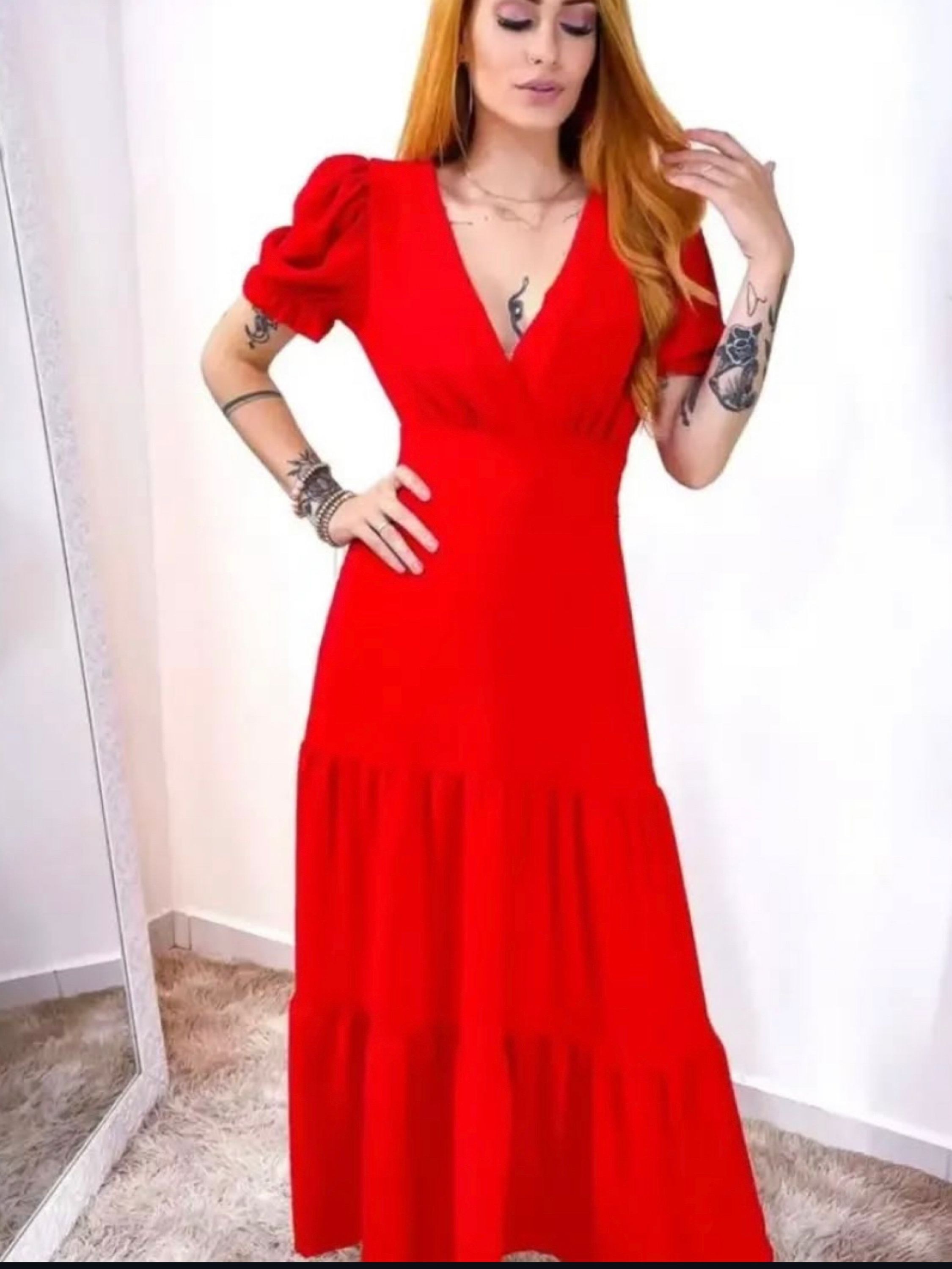 Vestido longo manga curta