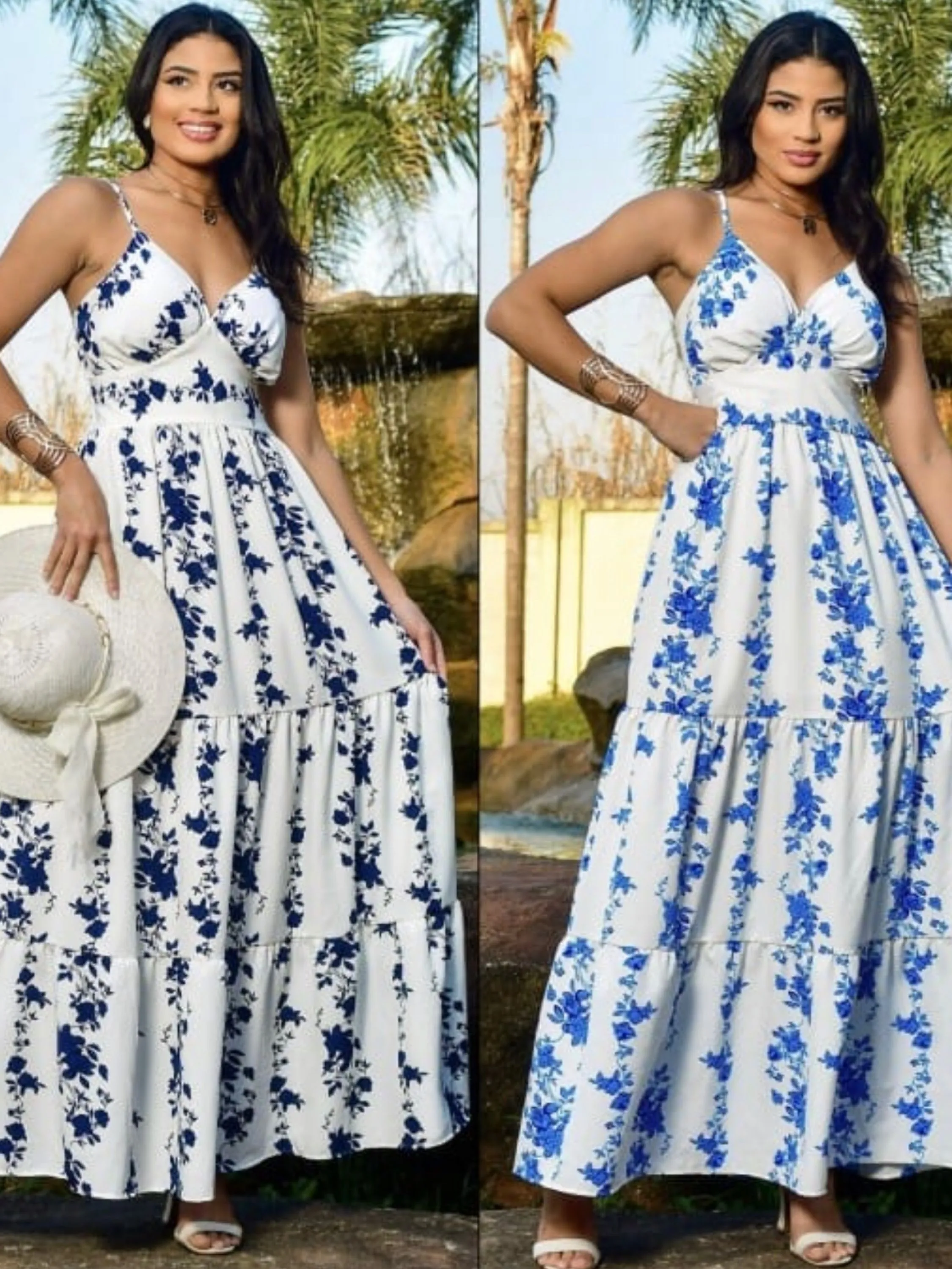 Vestido longo estampas variadas