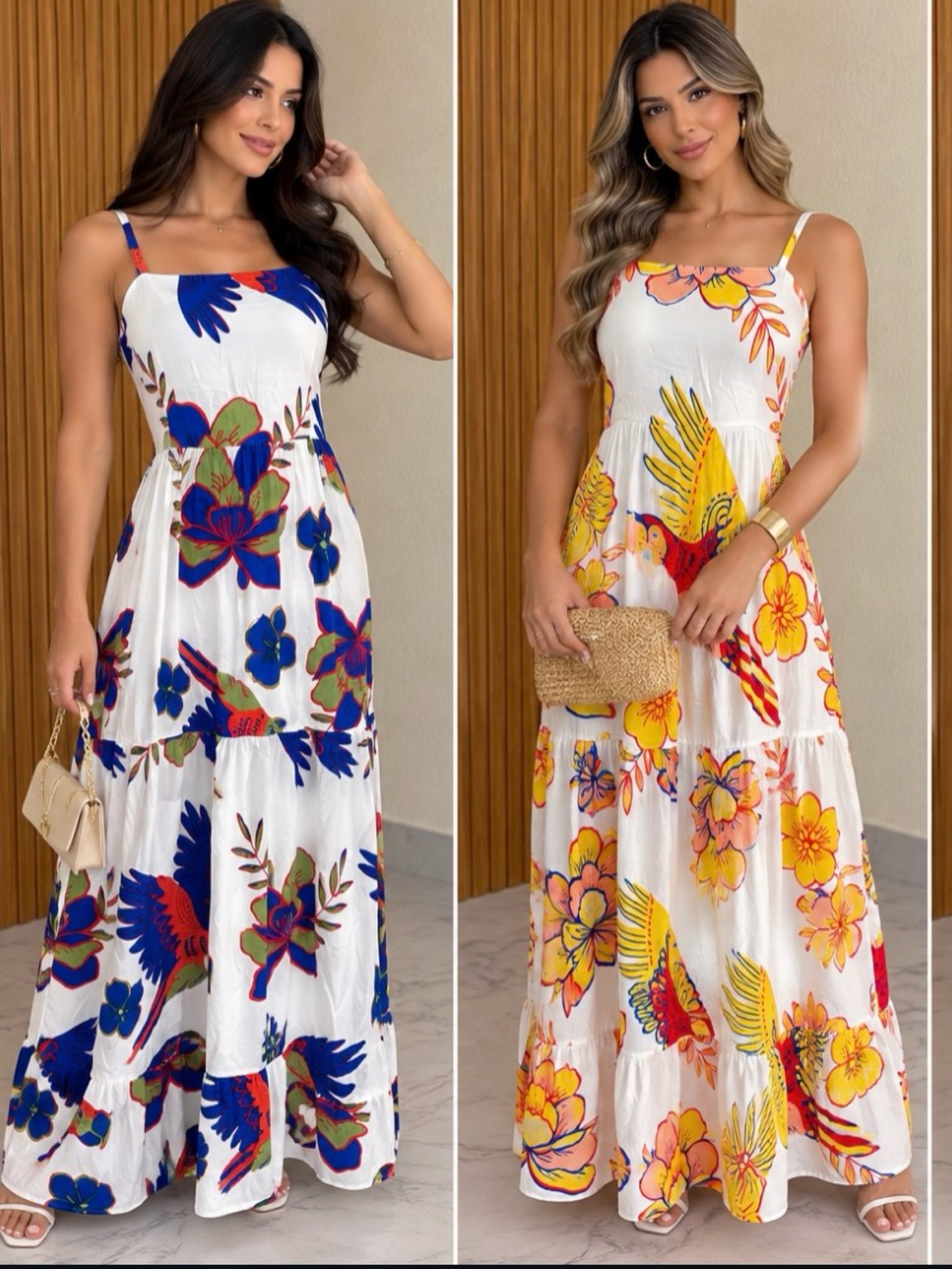 Vestido longo estampas variadas