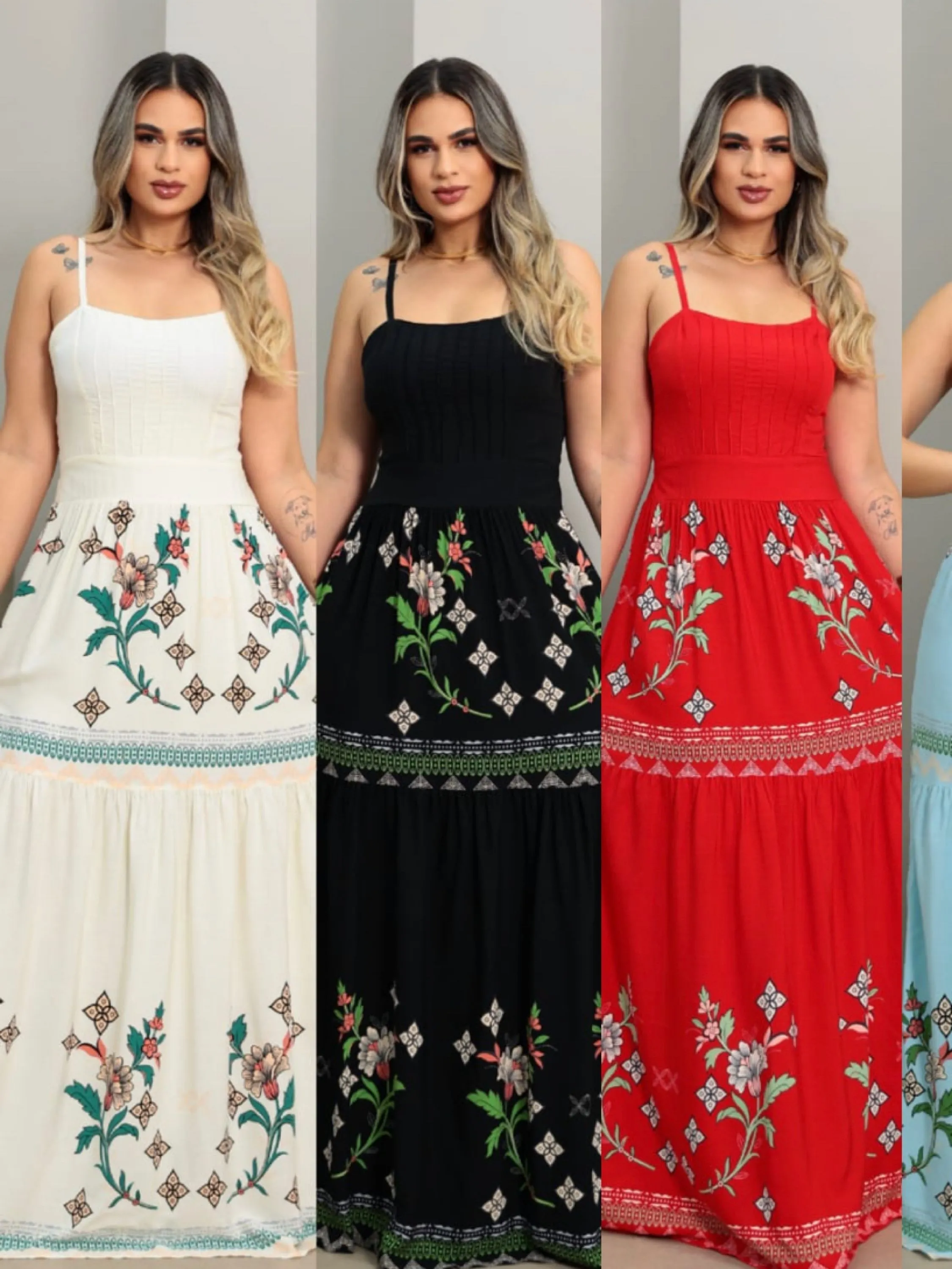 Vestido longo estampas variadas