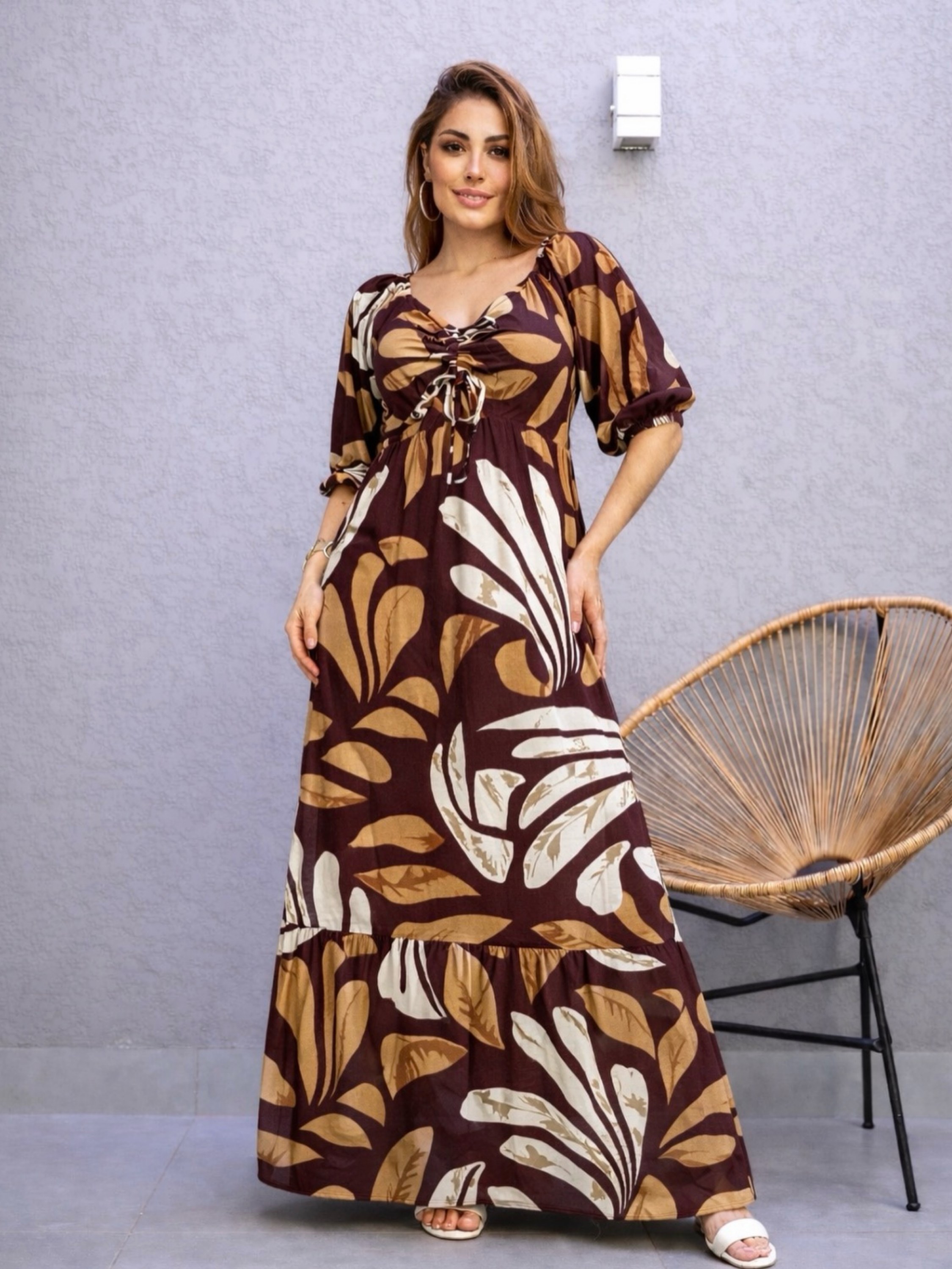 Vestido longo estampas variadas