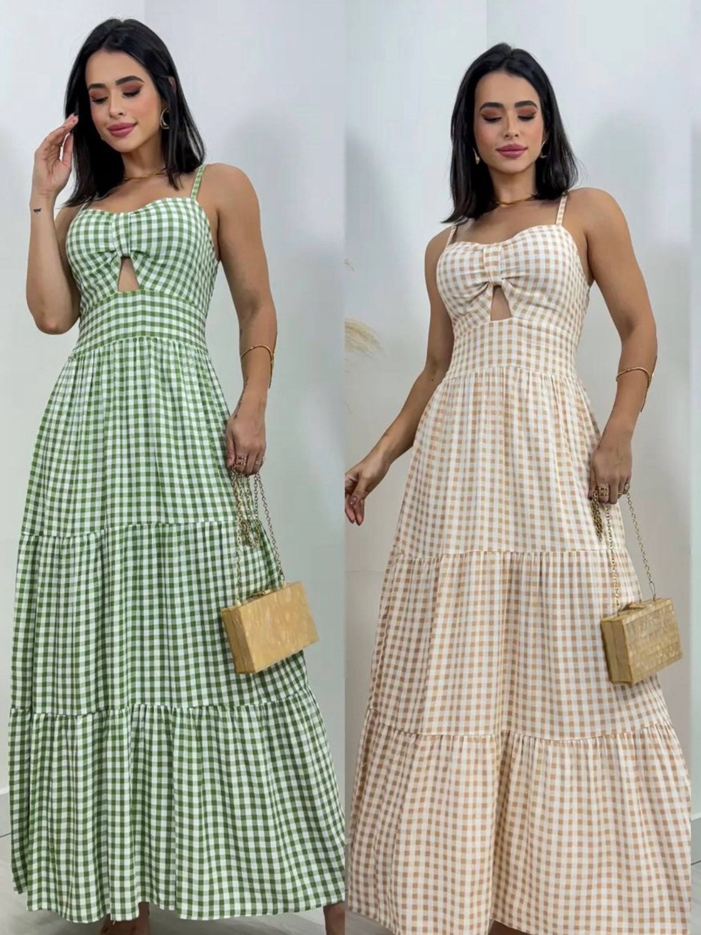 Vestido longo com bojo xadrez