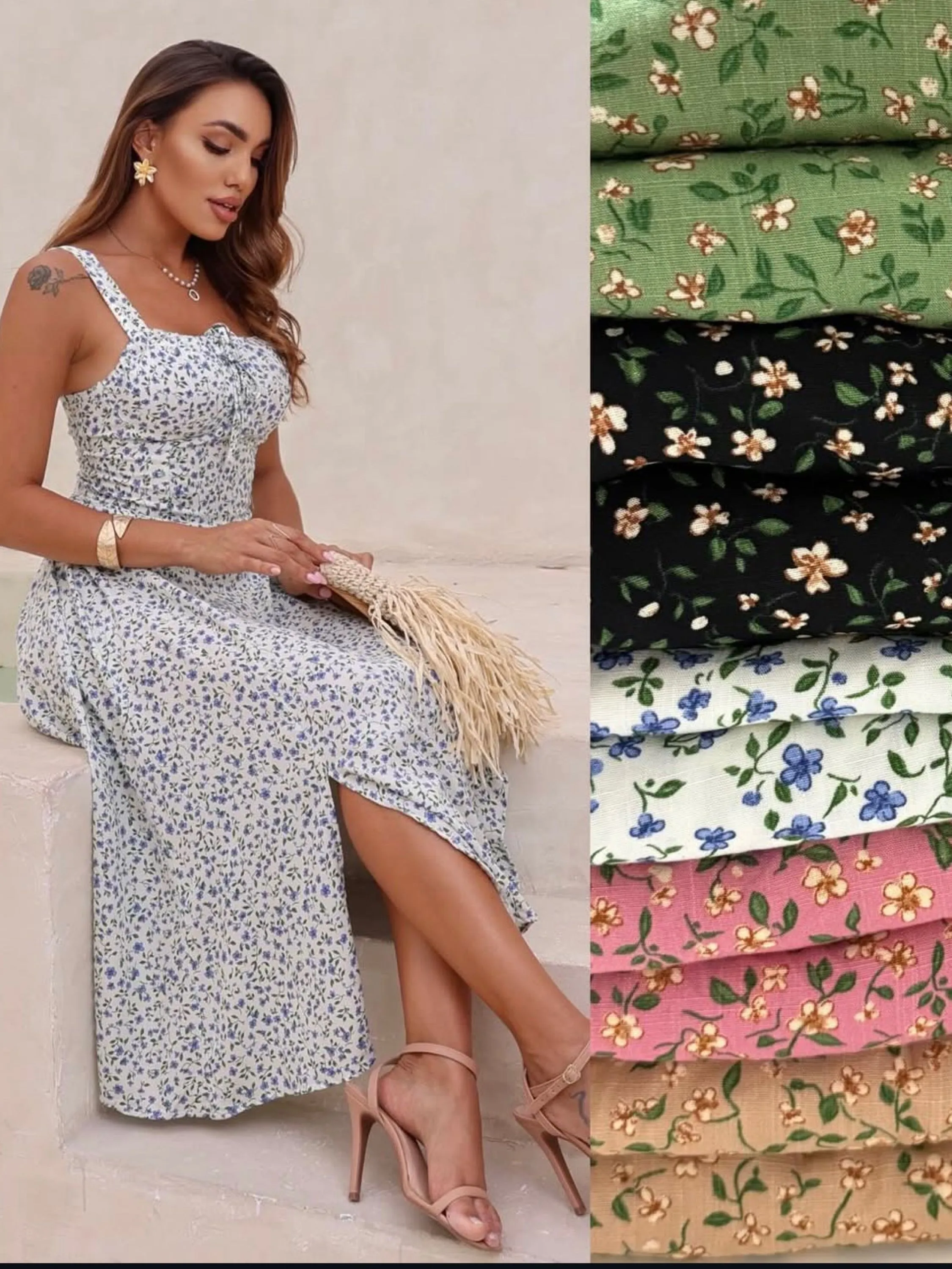 Vestido longo estampas variadas