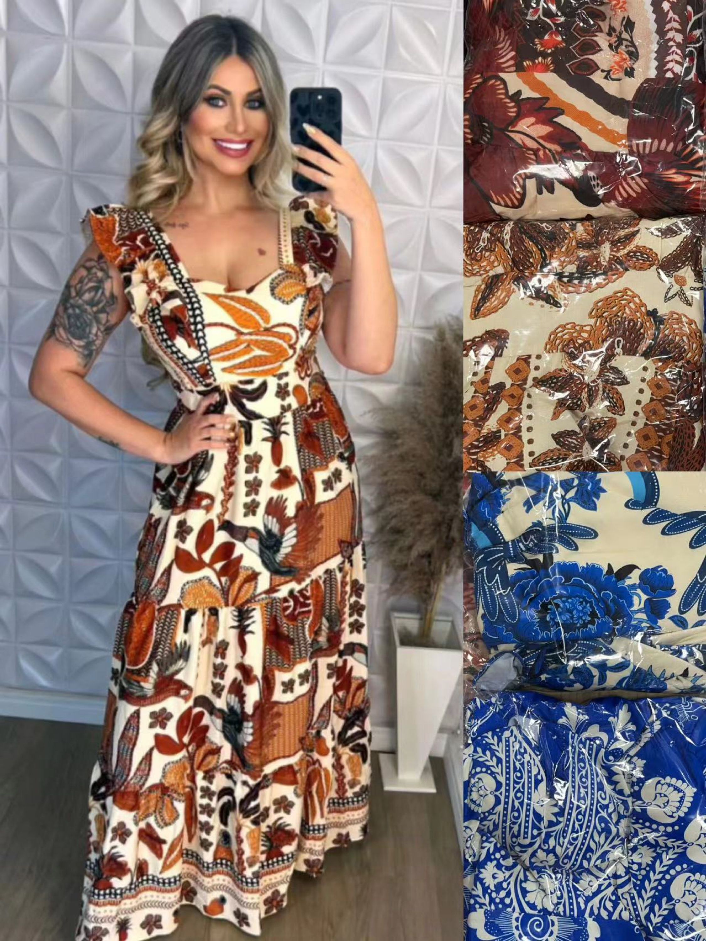 Vestido longo estampa variados