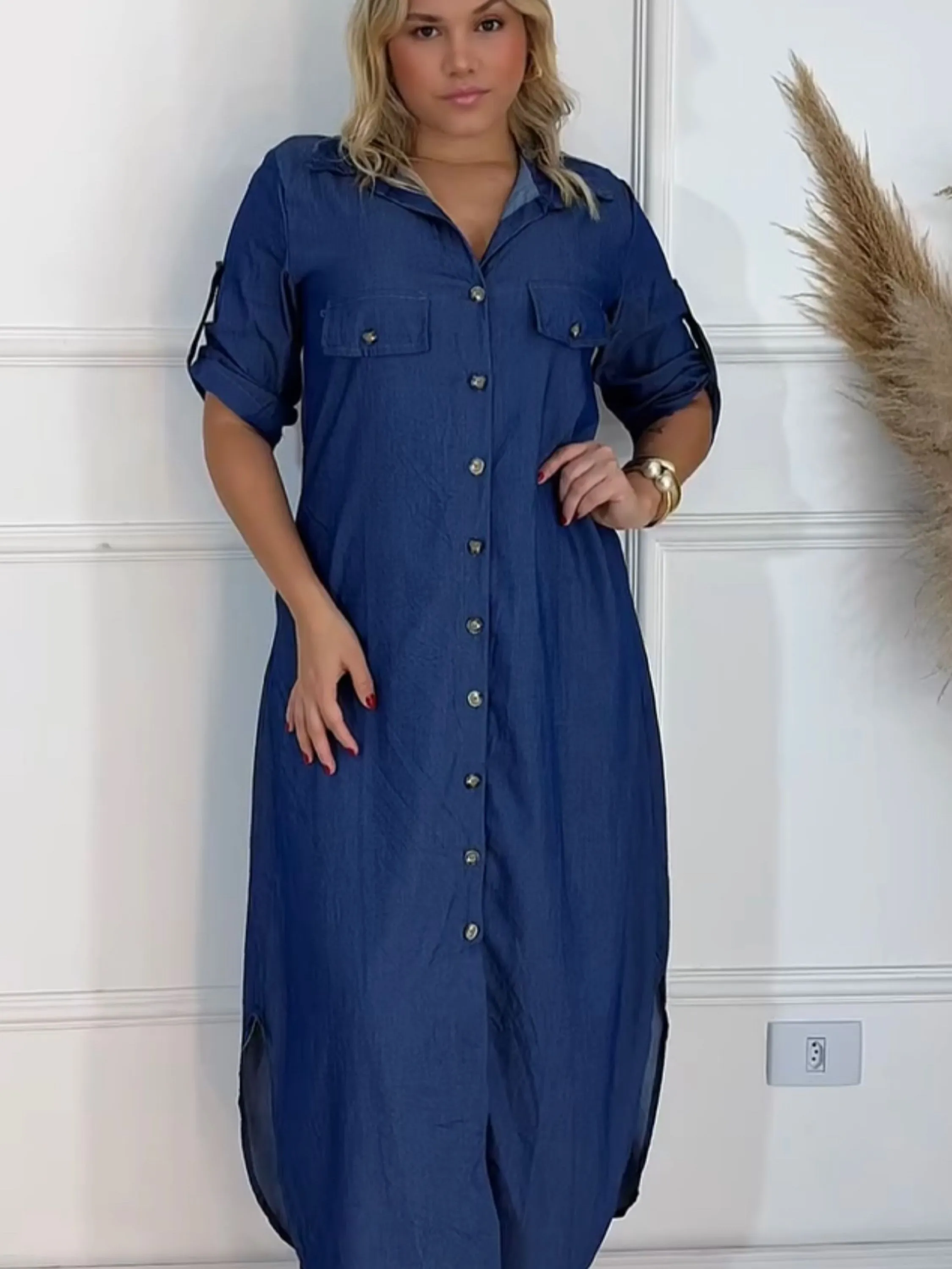 Vestido longo manga curta