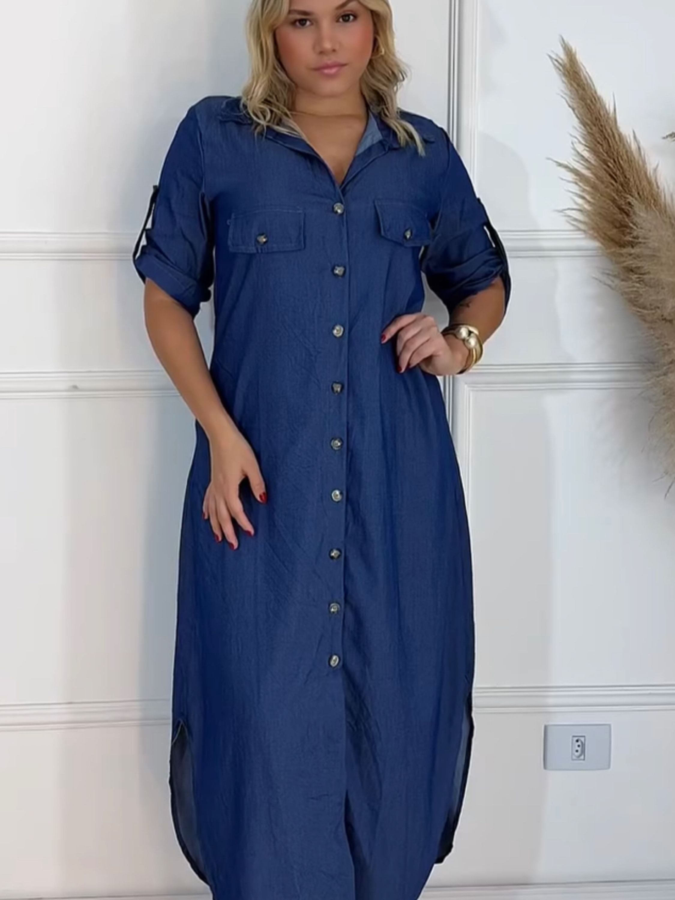 Vestido longo manga curta