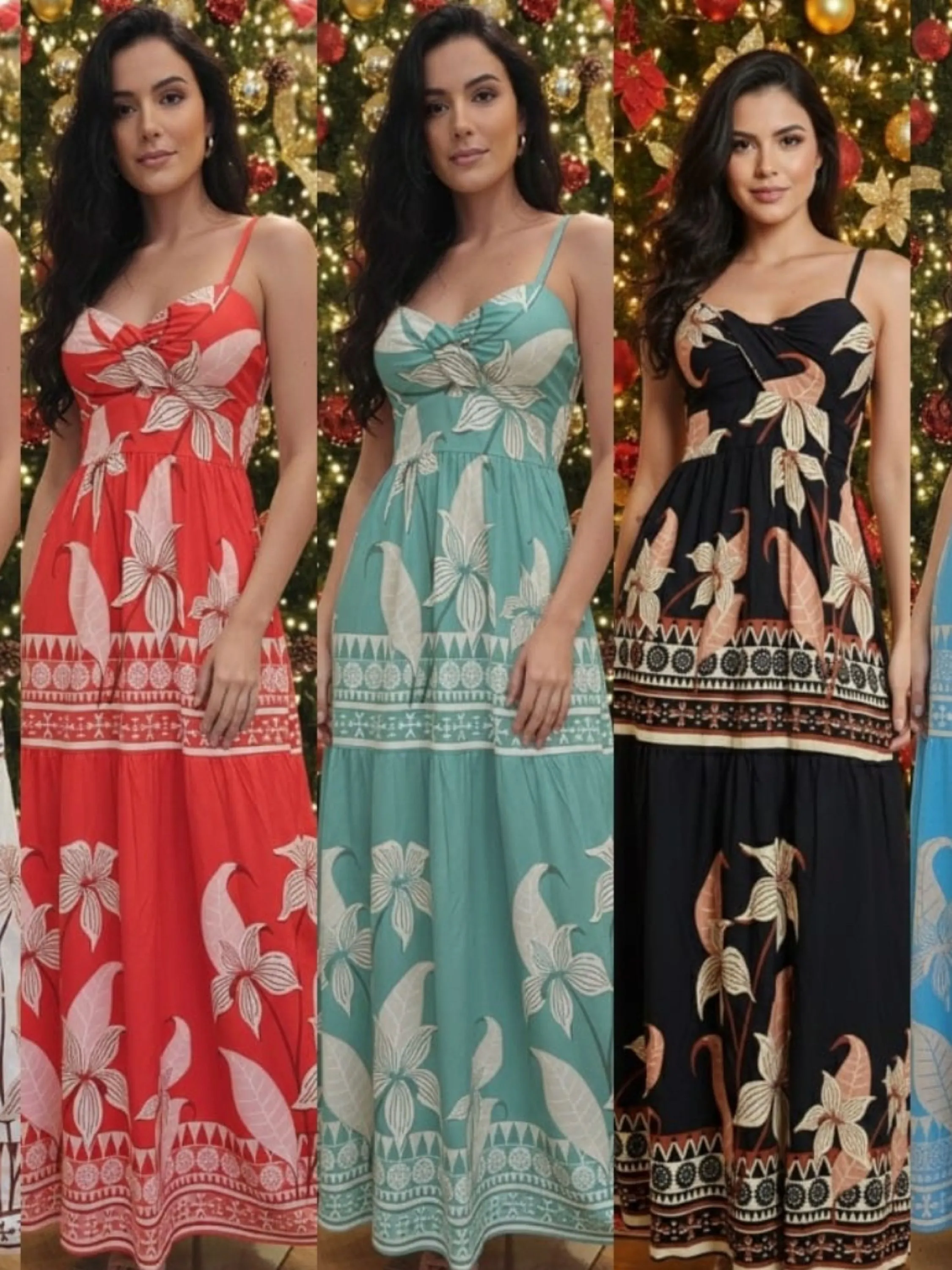 Vestido longo estampas variadas