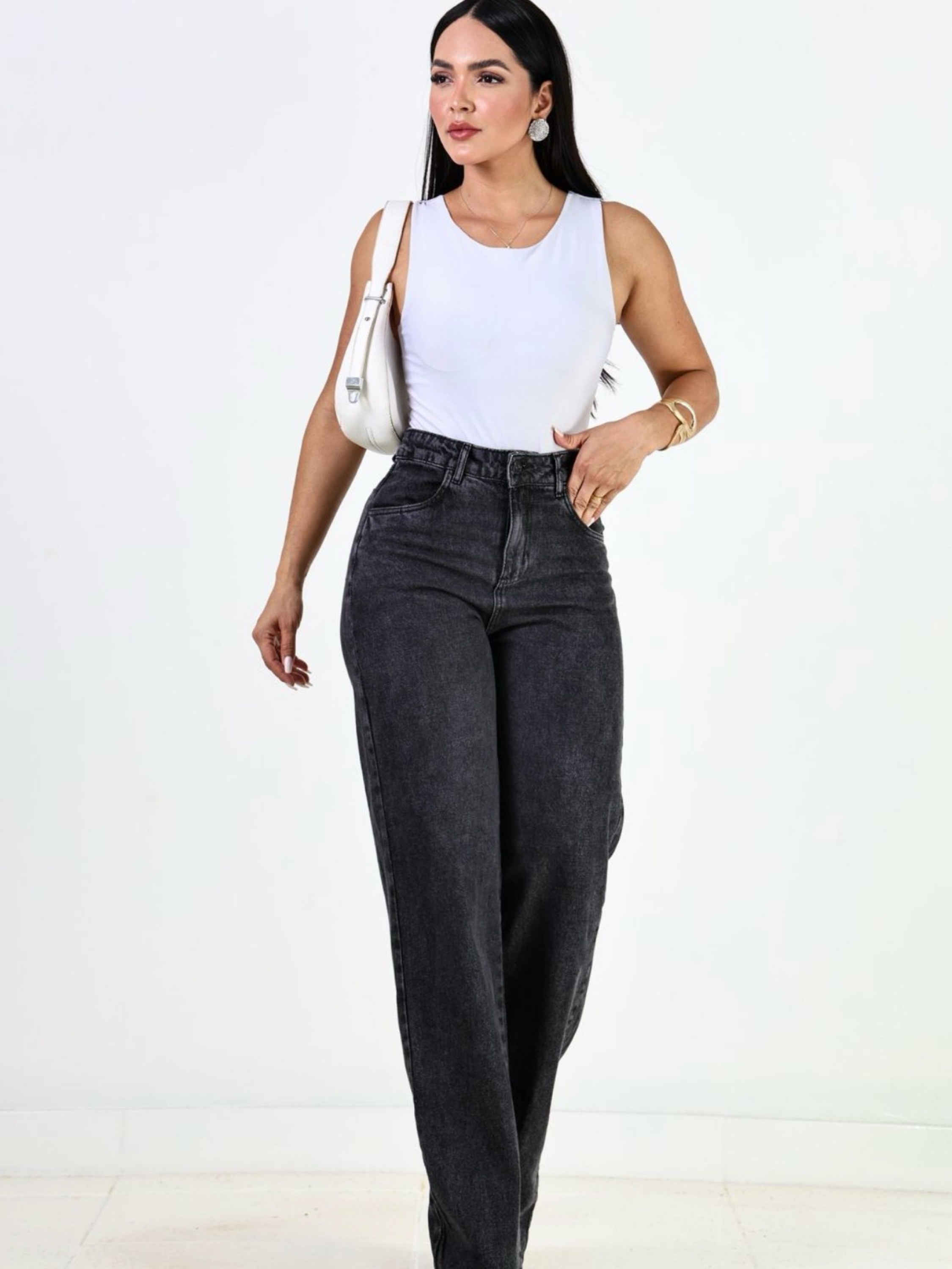 Calça jeans Wide leg Grafite