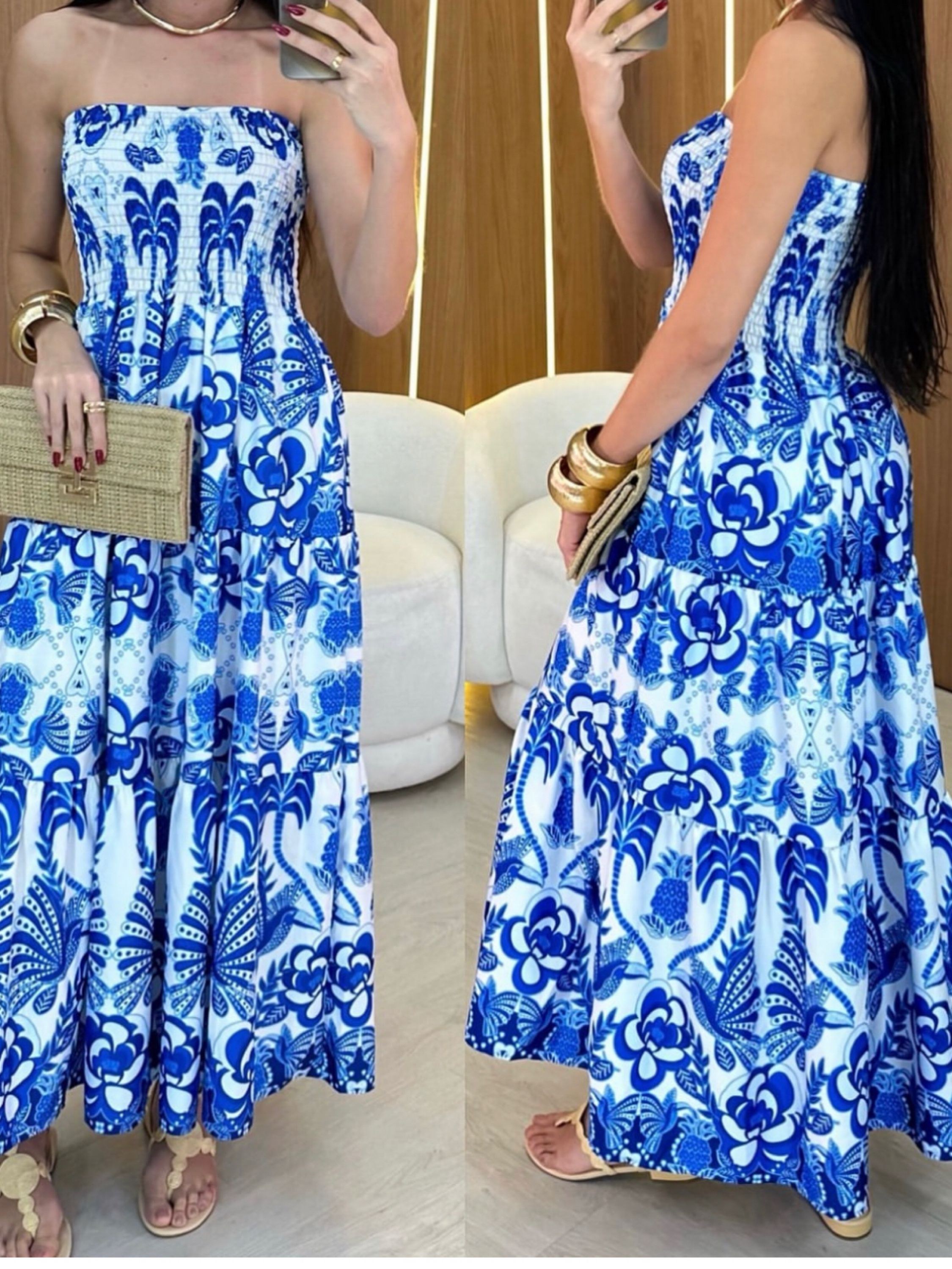 Vestido longo estampas variadas