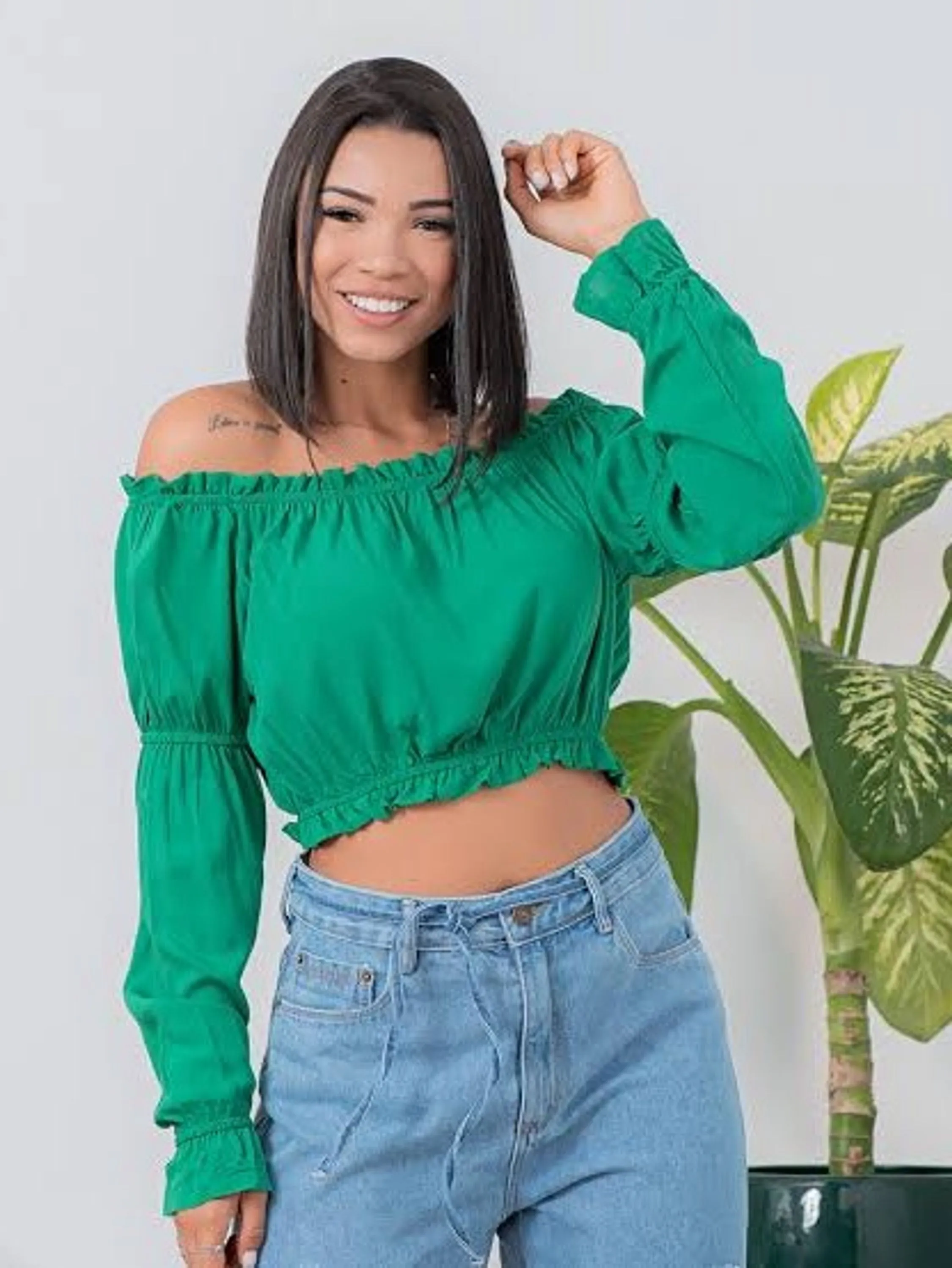 Cropped Ciganinha Elastico Linda