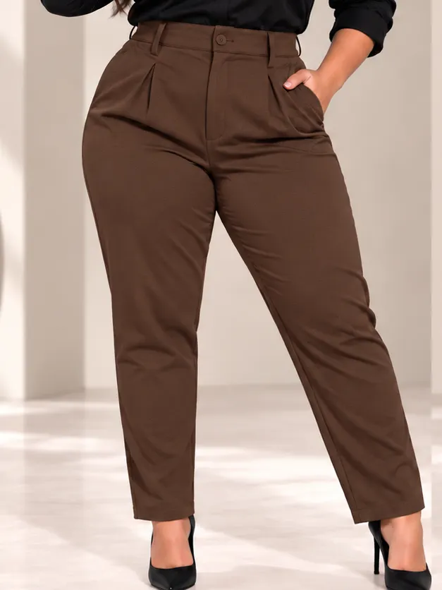 Calça Feminina Reta Plissada Plus Size REF.004