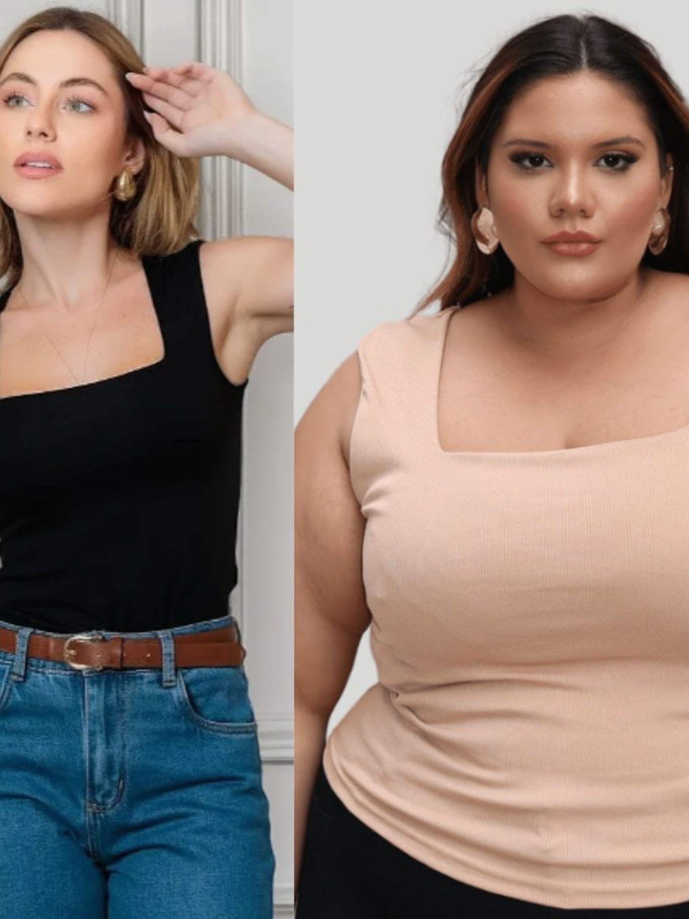 Blusa regata ribana feminina plus size decote quadrado C1320