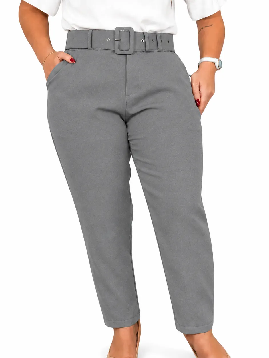 Calça Alfaiataria Plus Size Com Cinto C0038