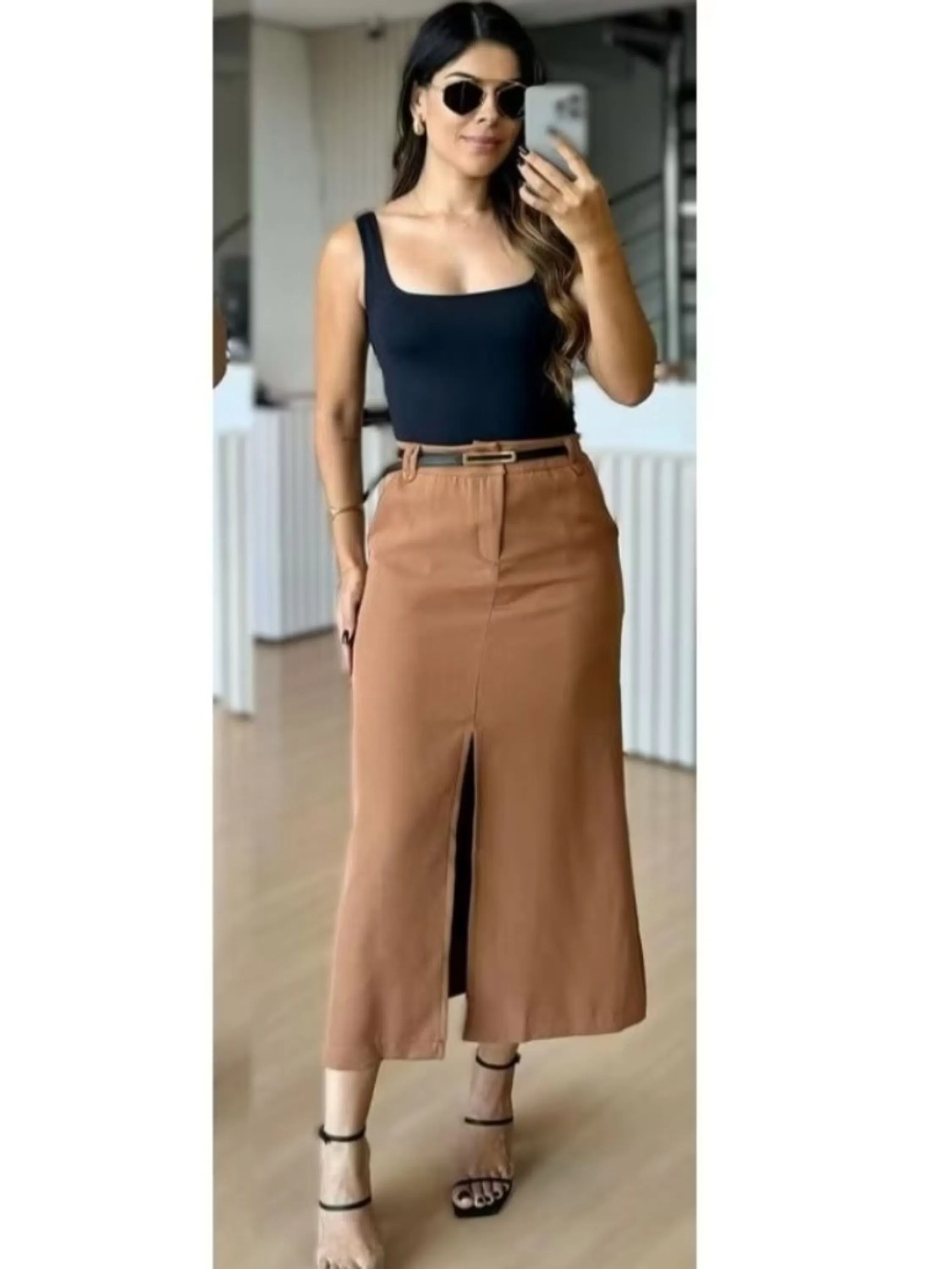 Saia Midi Com Fenda Frontal Elegante Evangélica 073