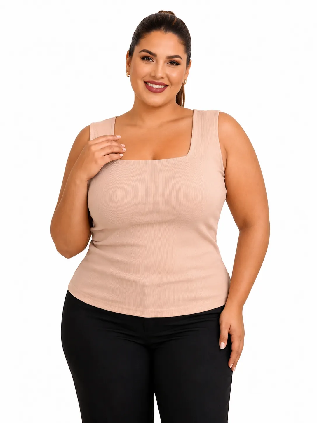 Blusa regata ribana feminina M e XG decote quadrado REF.1320