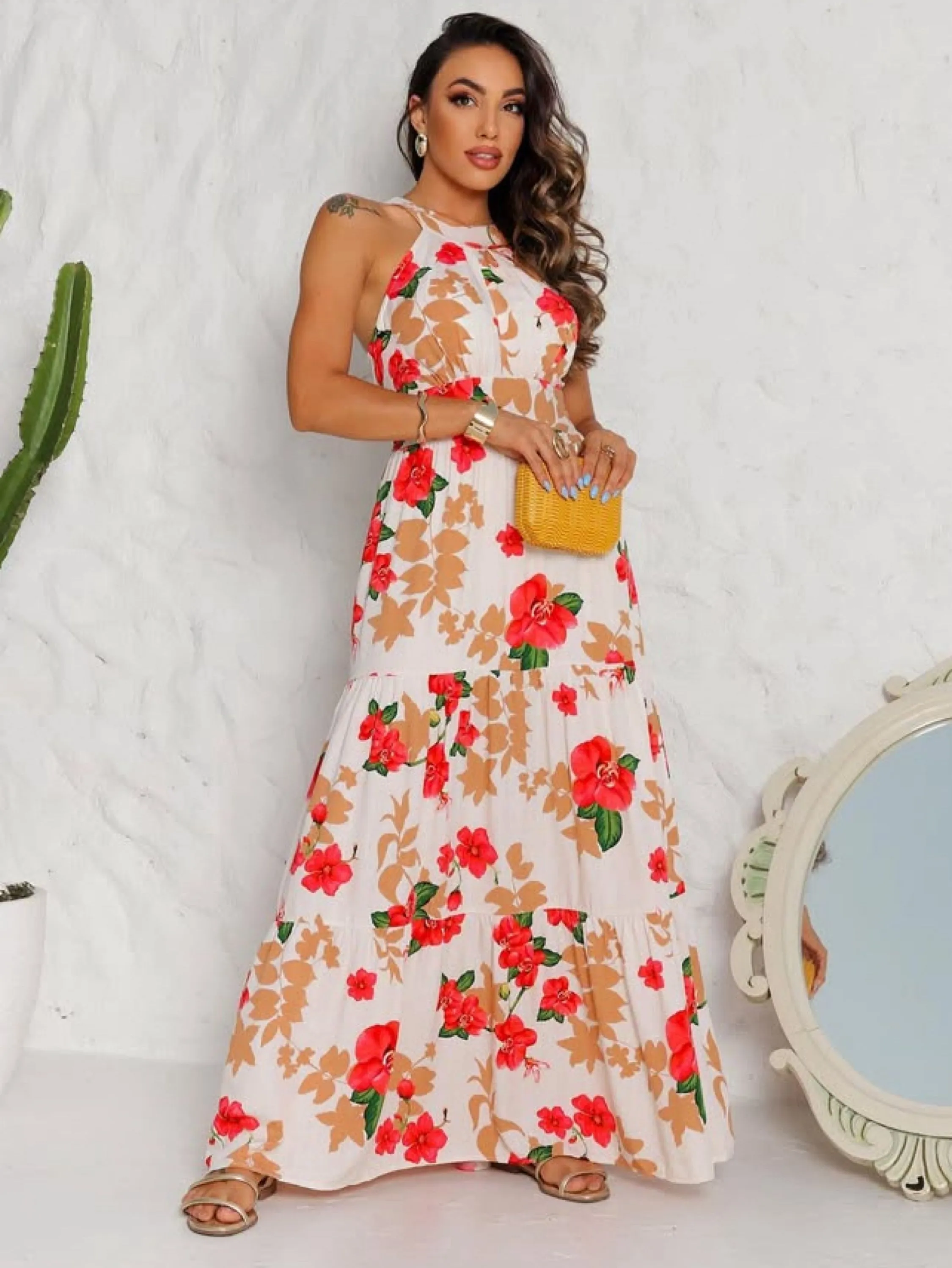 Vestido Gola Flores Jurema Cod215