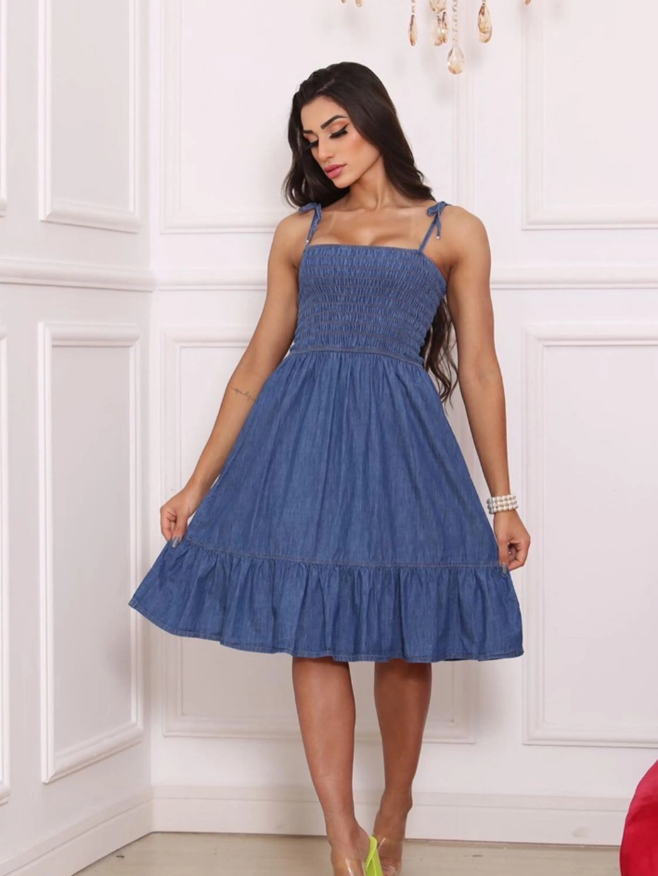 Vestido Midi Lastex  (Coleção Jeans) Cod261