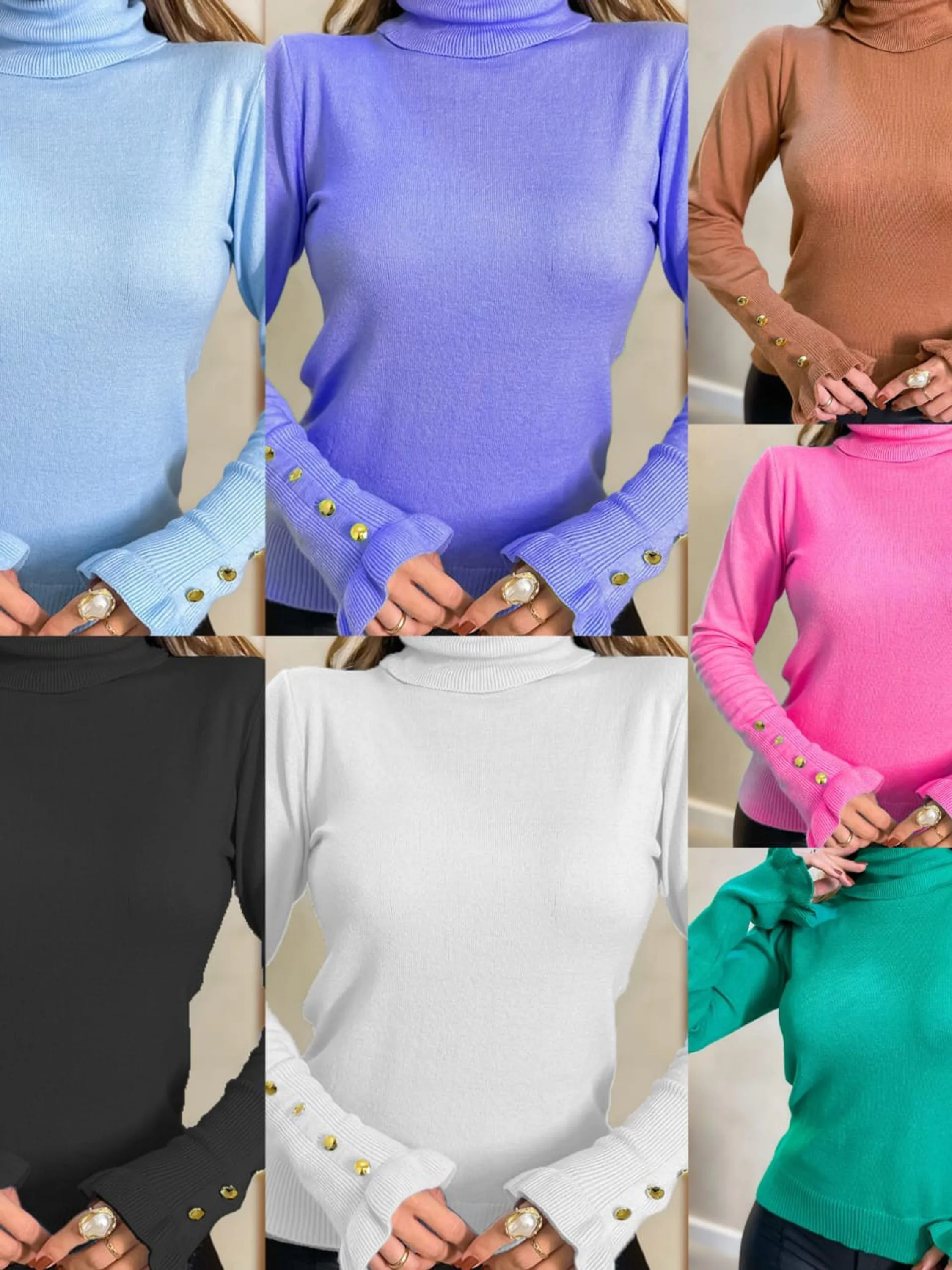 Blusa modal gola alta com botão dourado