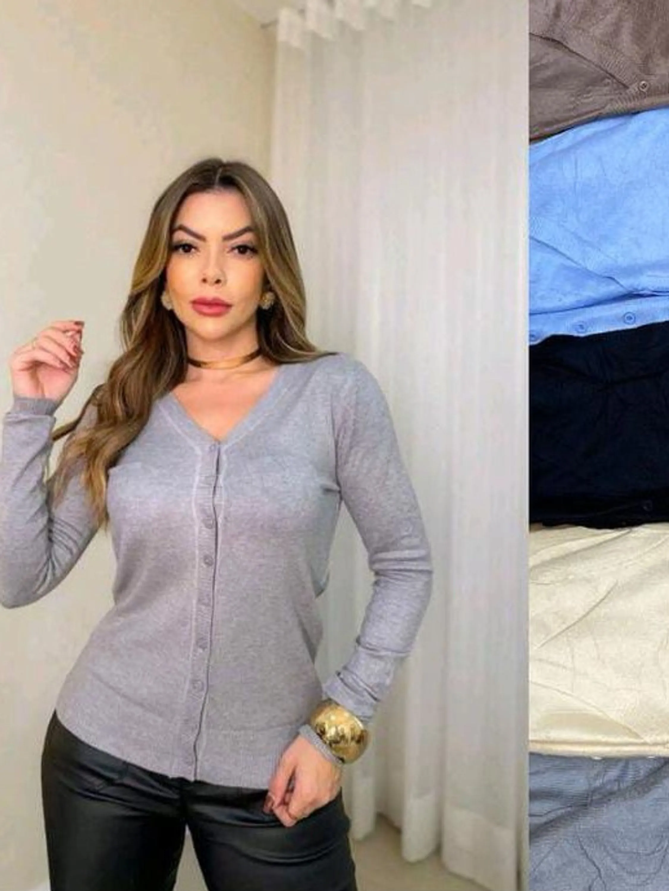 Cardigan modal com botão
