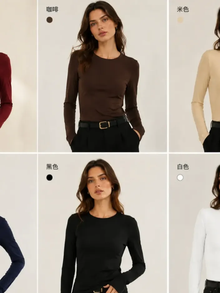 Blusa Feminina Ajustada Manga Longa Gola U
