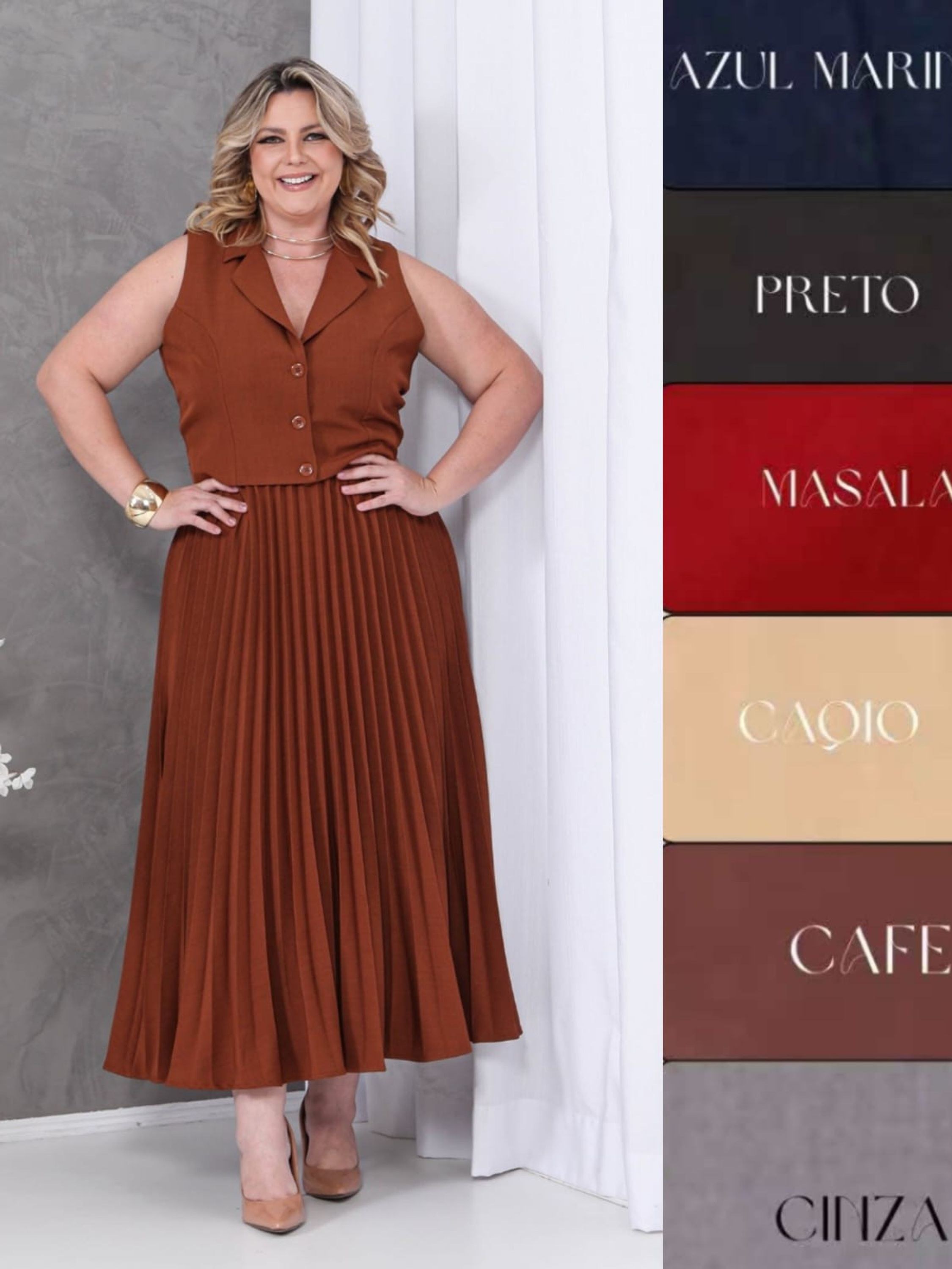 Elegante conjunto em Luis twill Plusize