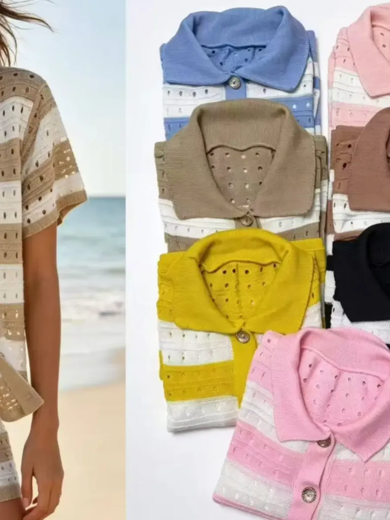 Saída de Praia sp-003 - Conjunto de Tricô Único Veste 36-42