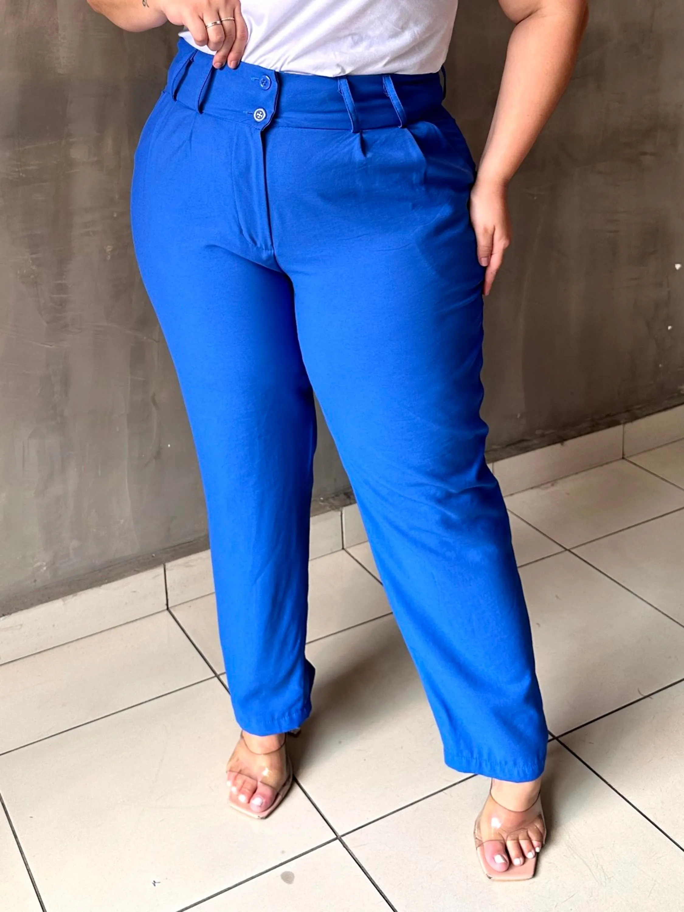 Calça Plus Size De Alfaiataria De Sarja Moda Grande Com Bolso