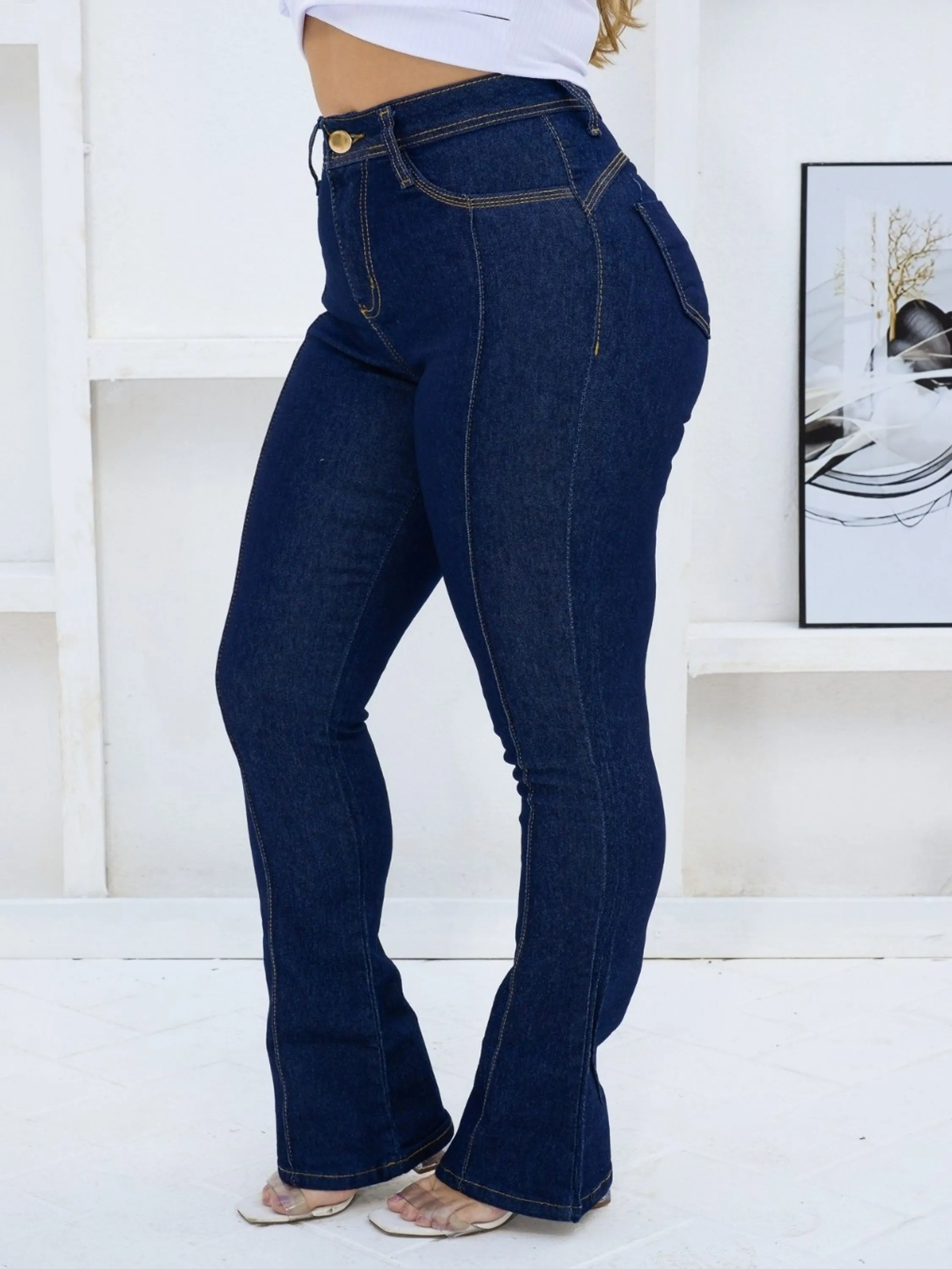 REF 257 CALCA JEANS FEMININA FLARE CINTURA ALTA