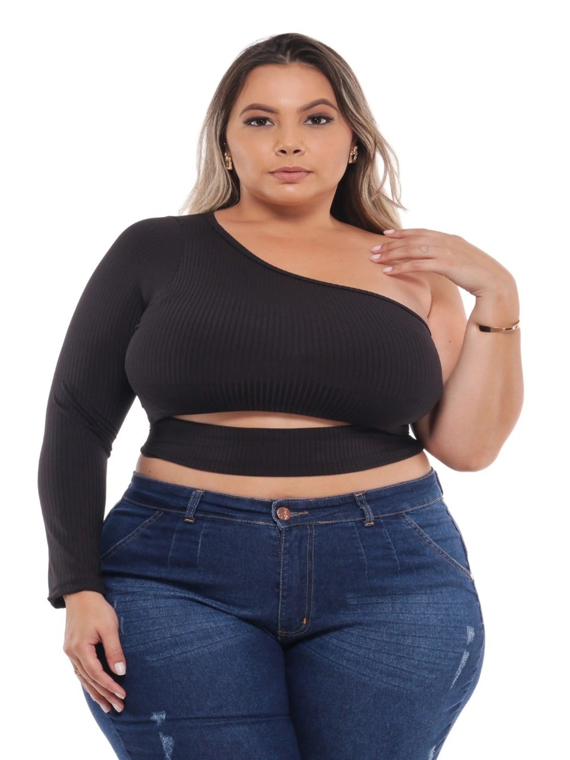 REF 207 CROPPED FEMININA MANGA LONGA PLUS SIZE