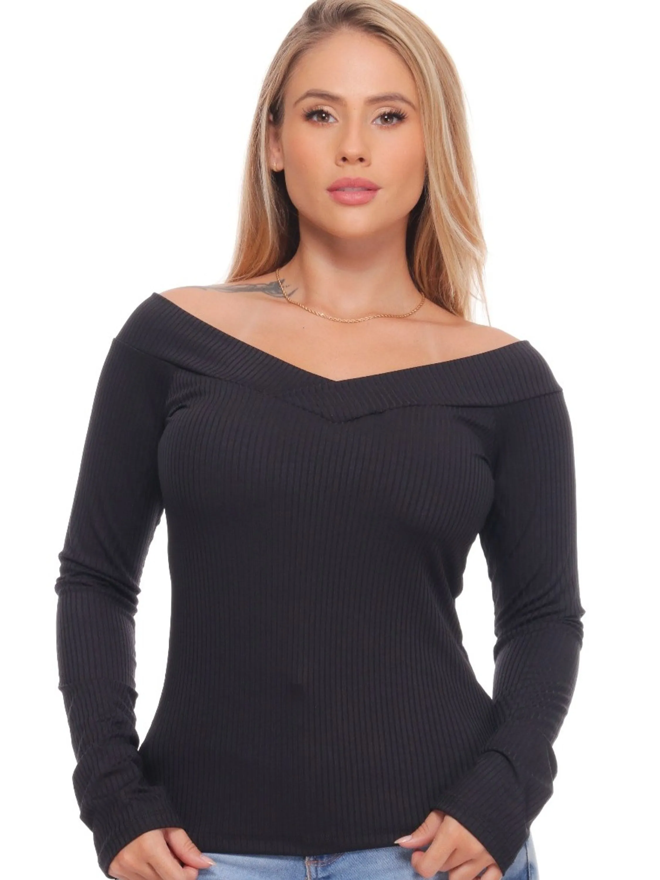 REF 715 BLUSA FEMININA CANELADO MANGA LONGA