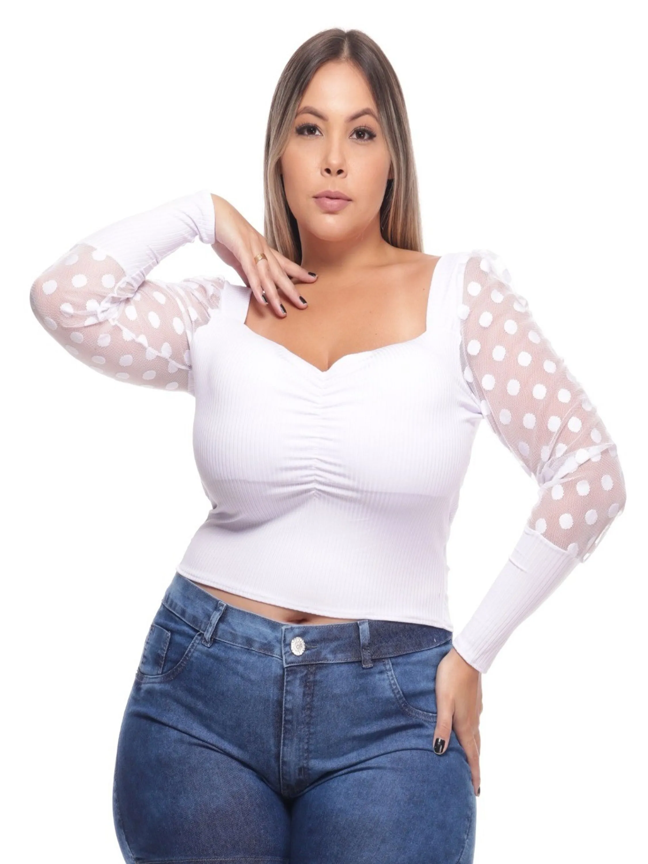 REF 128 CROPPED FEMININA CANELADO PLUS SIZE