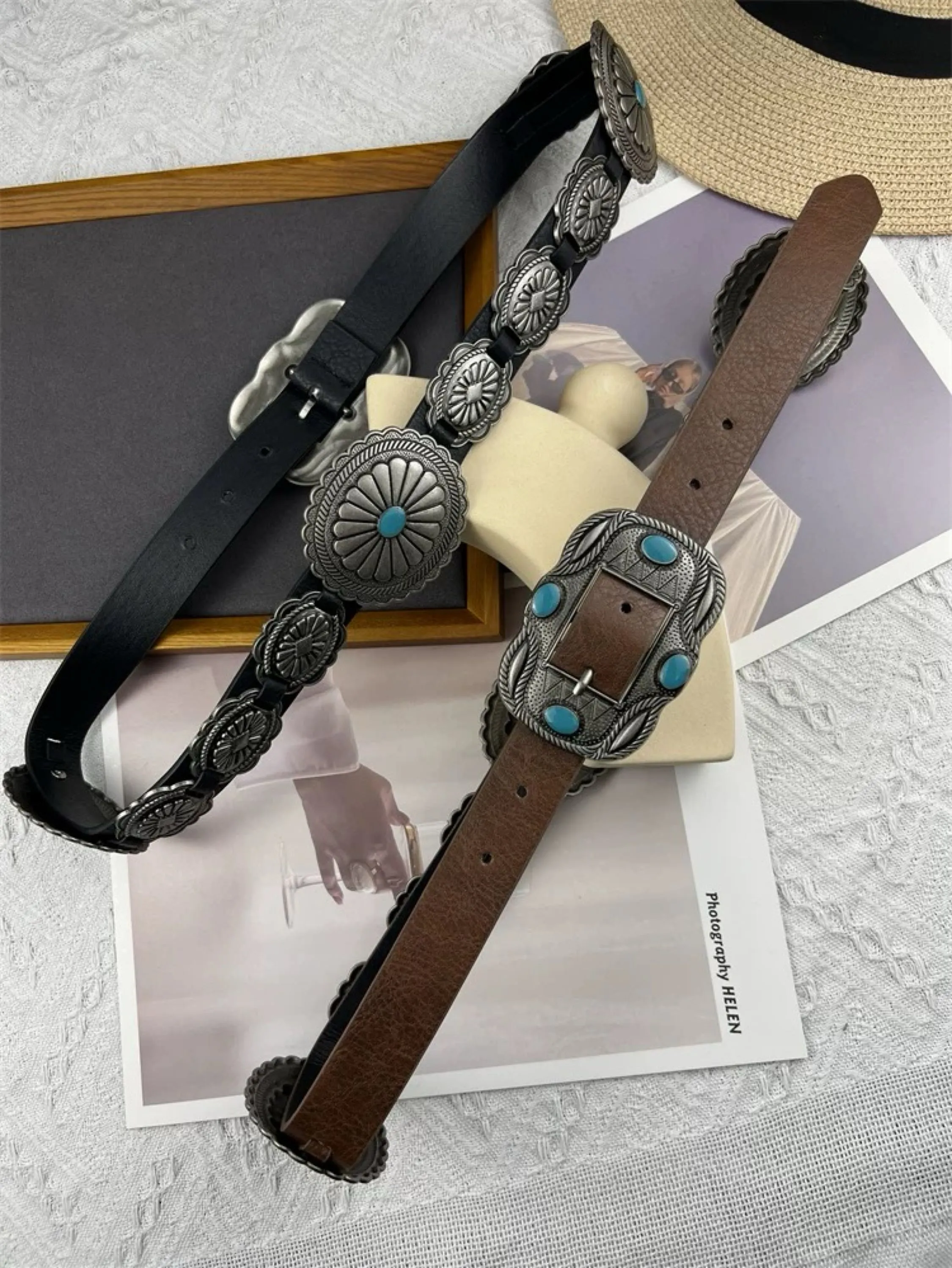 cinto boho com turquesa