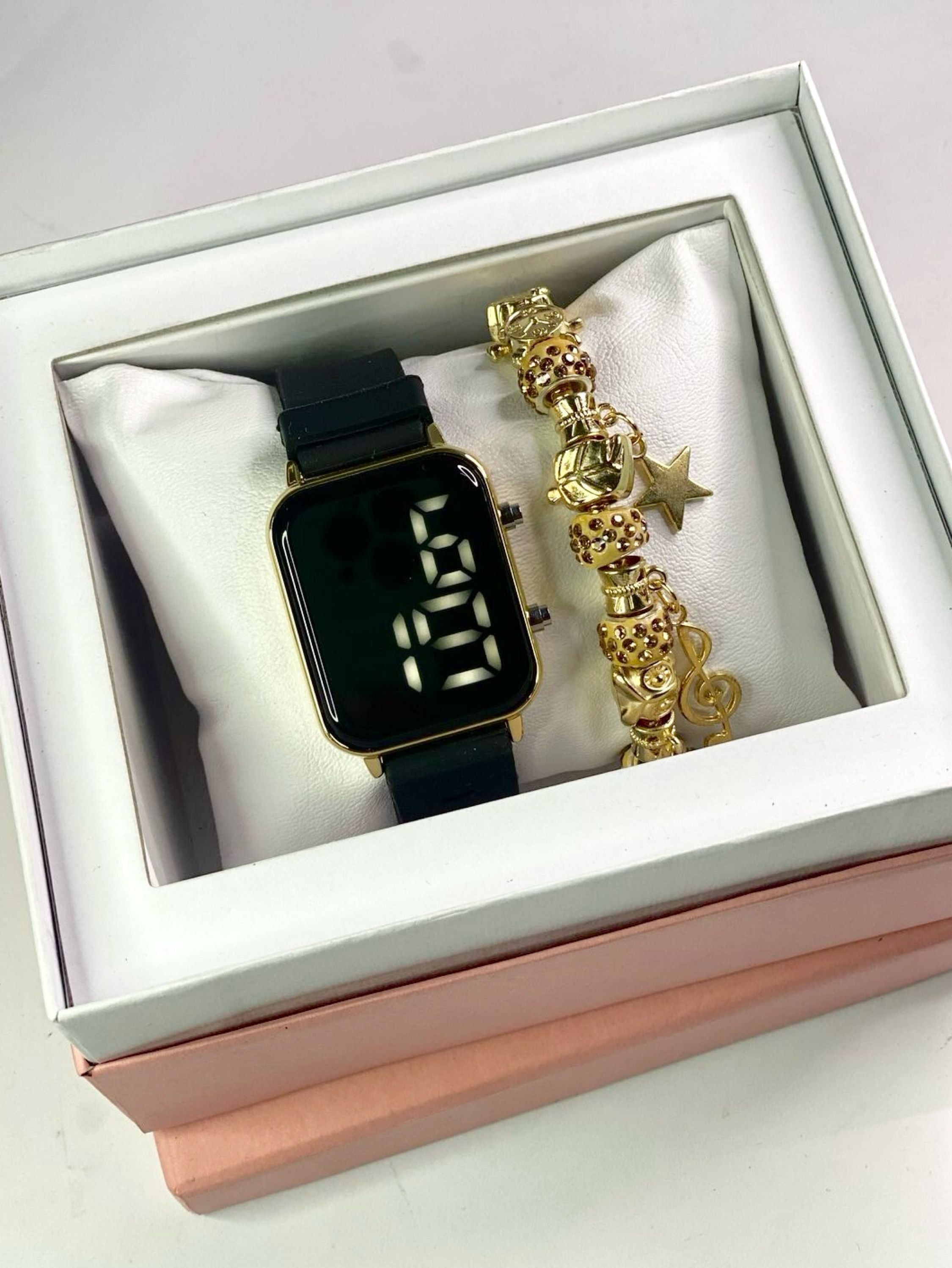 Kit relógio digital pulseira de borracha resistente a água