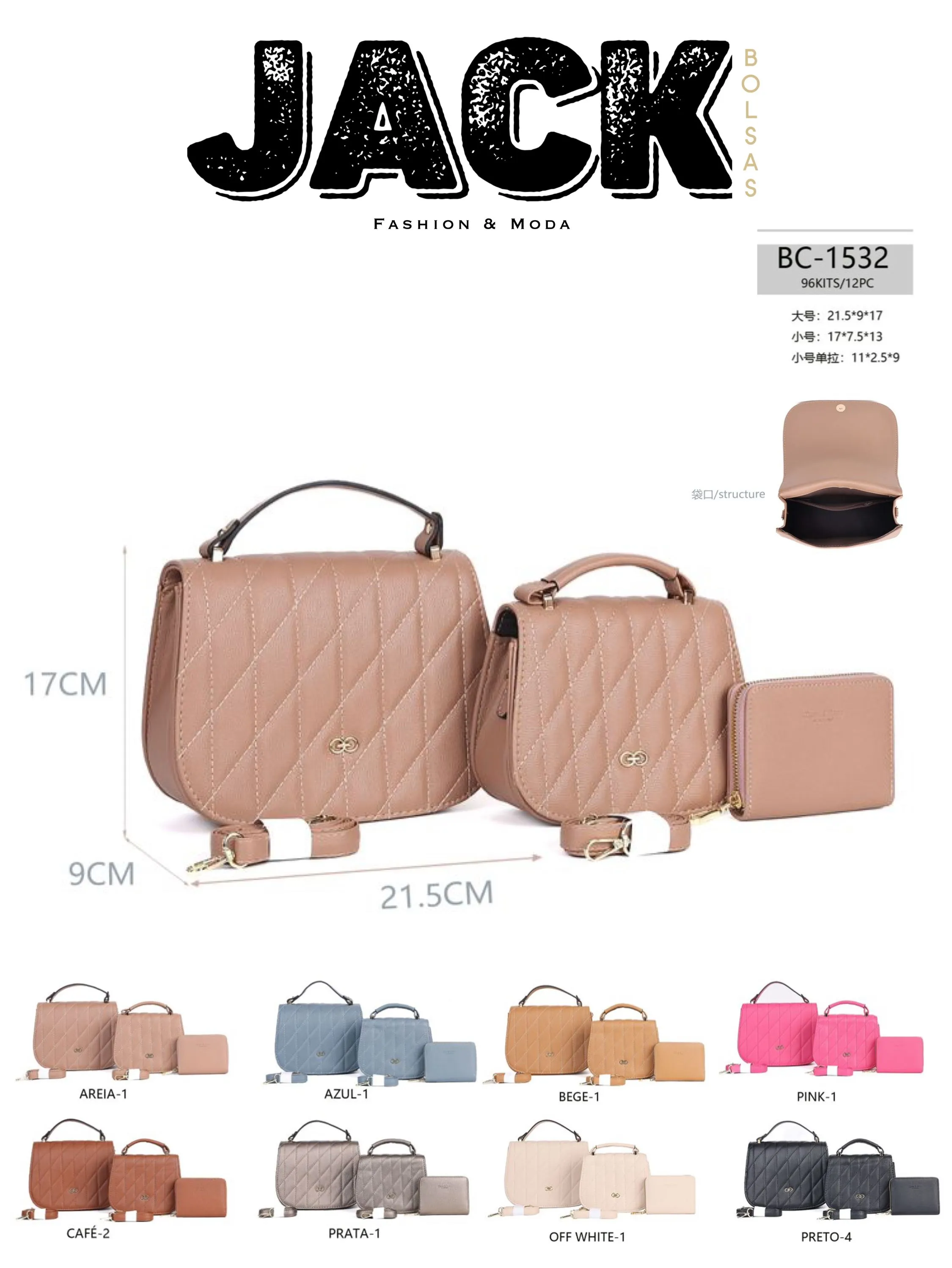 BOLSA FEMININA KIT COM 3 PÇS 1532