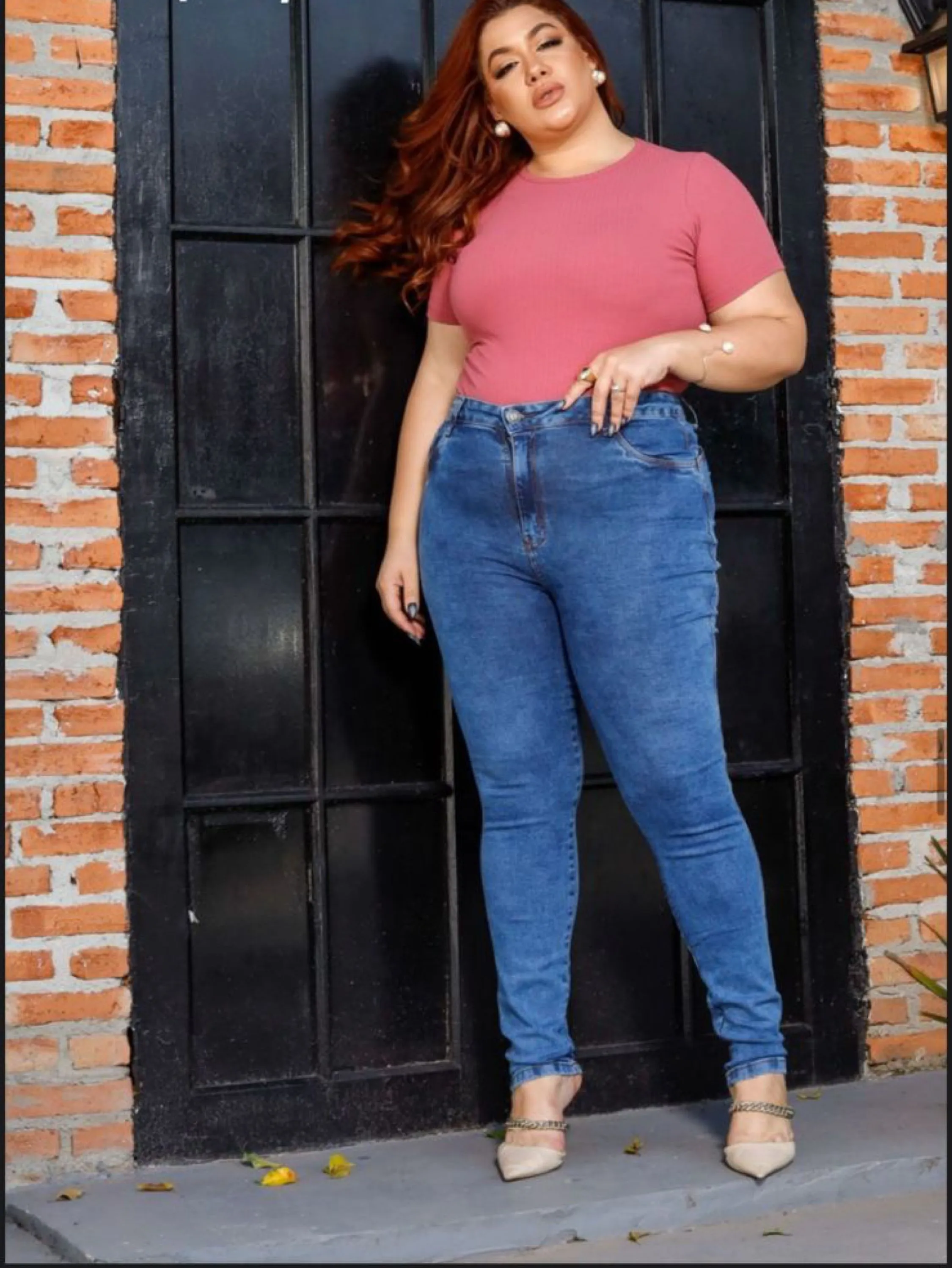 Calça skinny plus azul médio