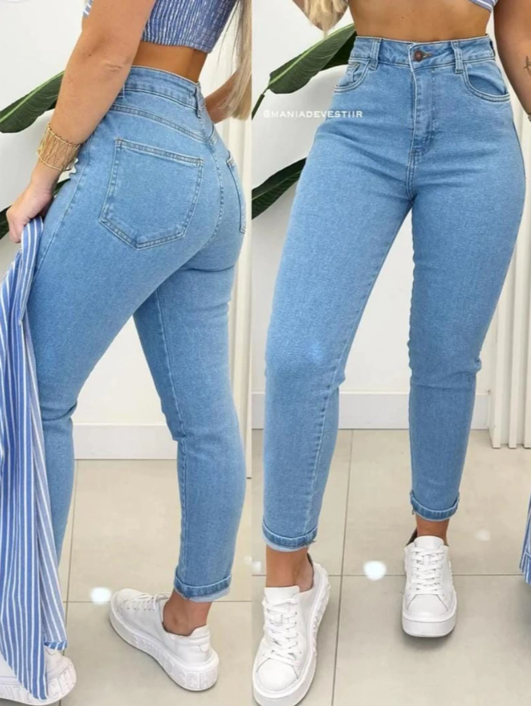 Calça jeans mom com elastano premium