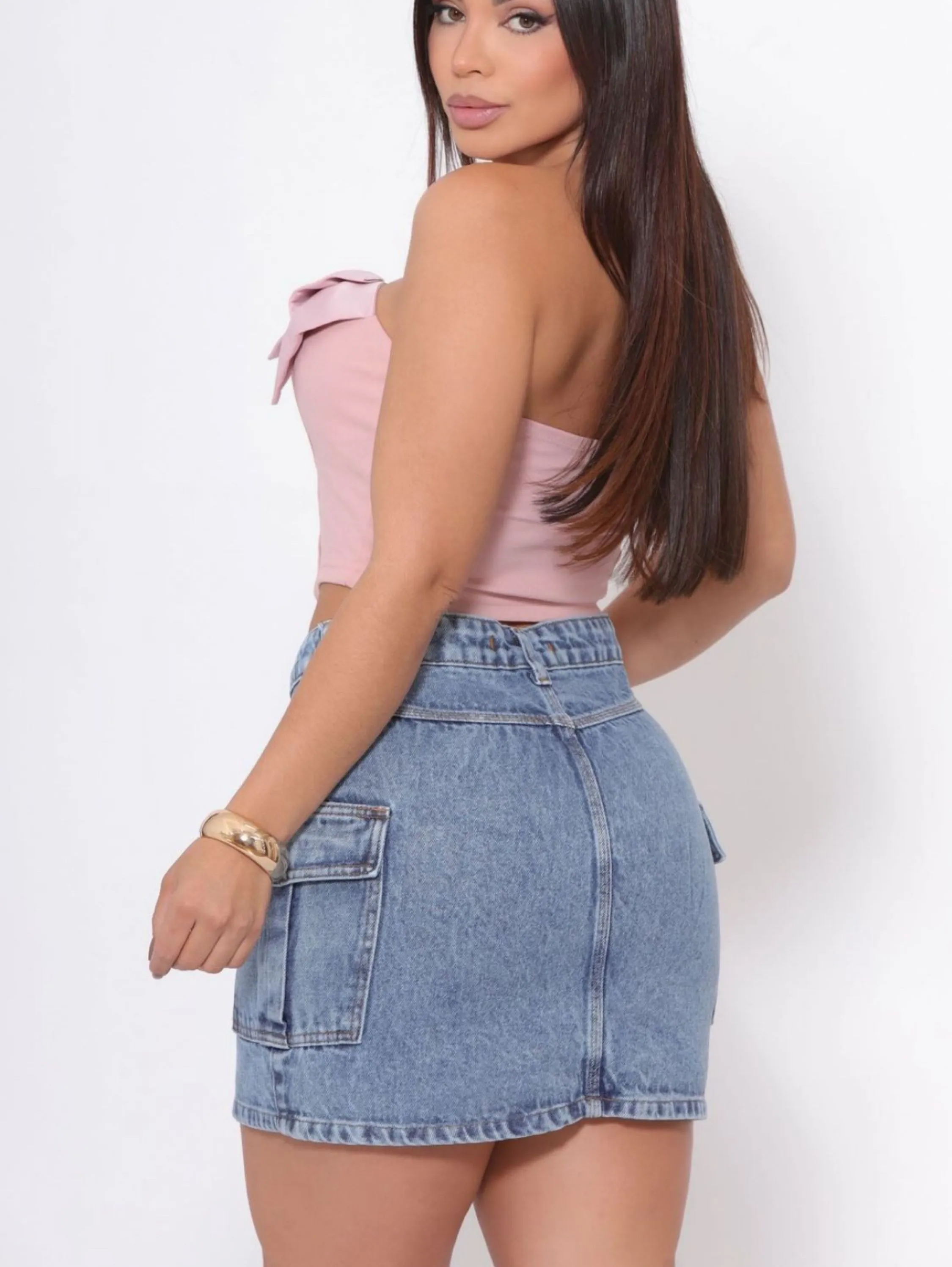 Saia cargo jeans feminina