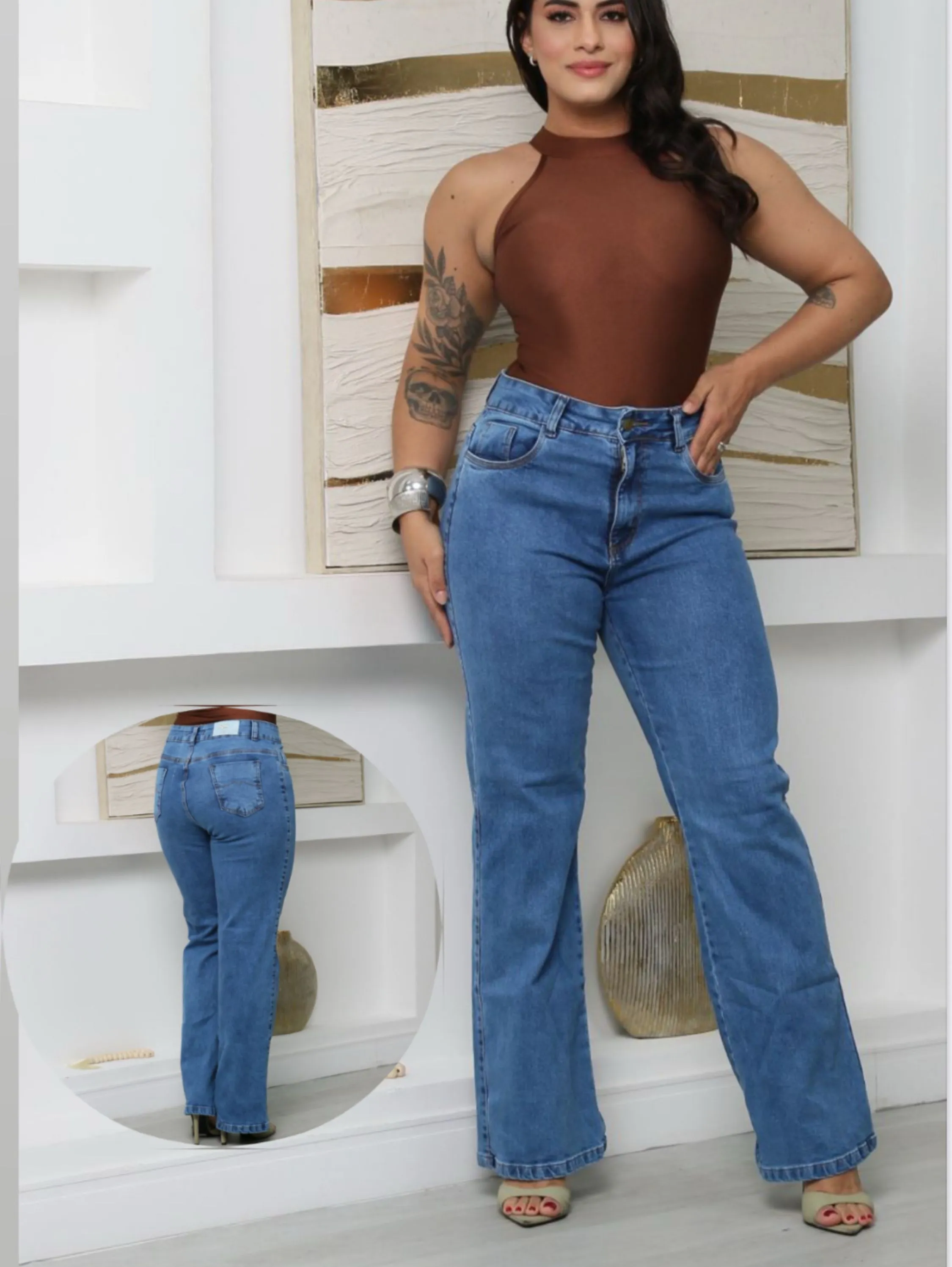 Wide leg com elastano