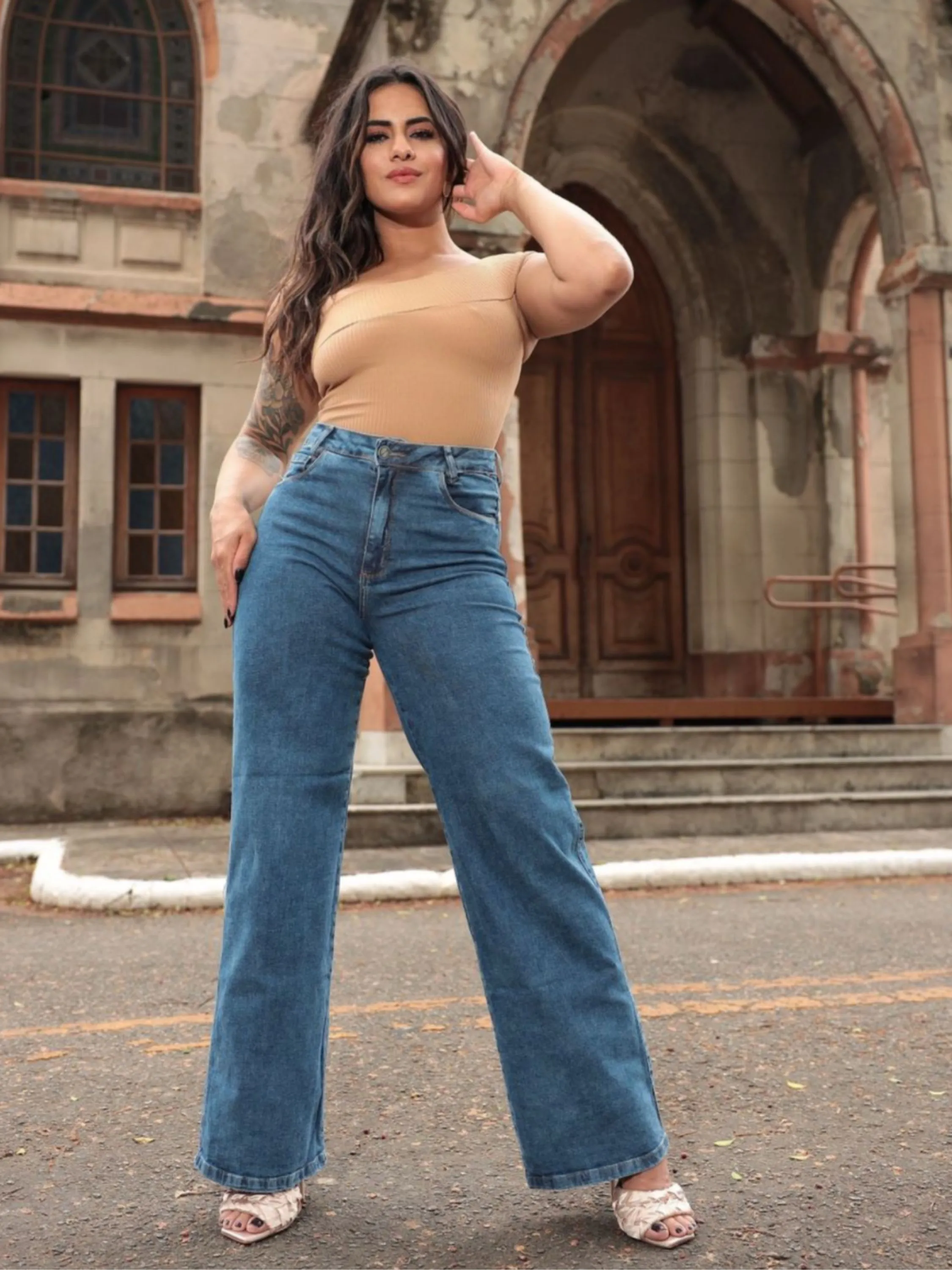 Calça jeans azul médio