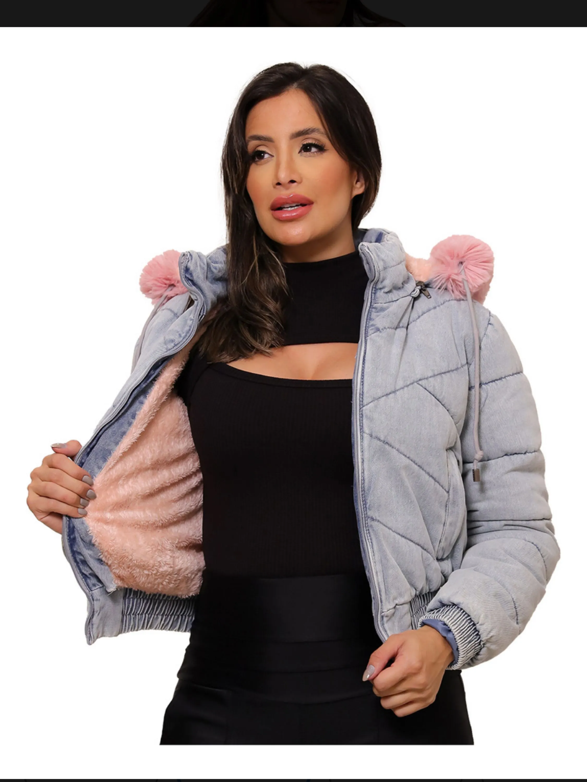 Jaqueta jeans puffer forrada