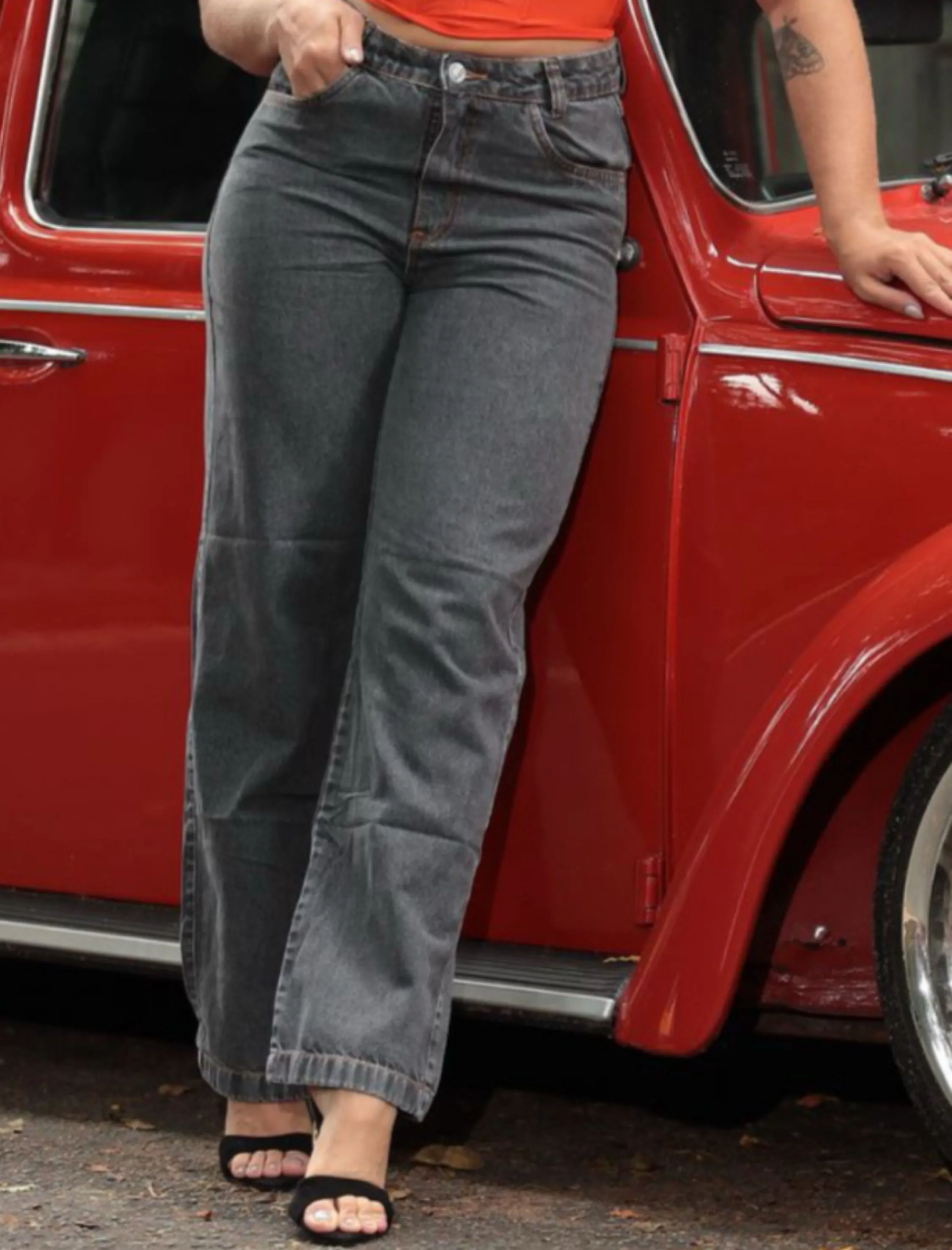 Wideleg cinza Retrô Jeans
