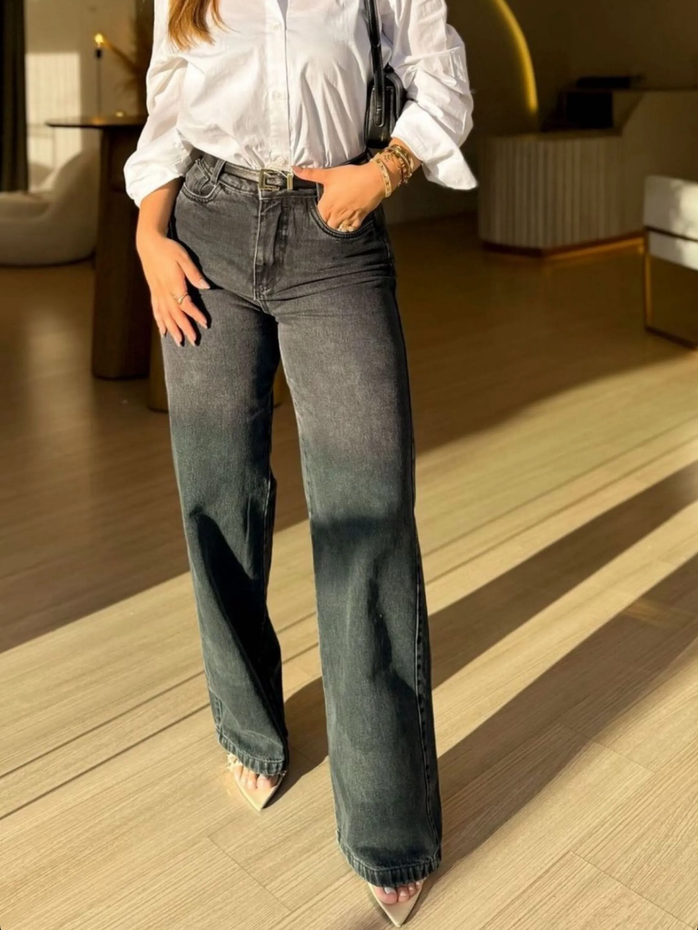 Calça wide leg jeans