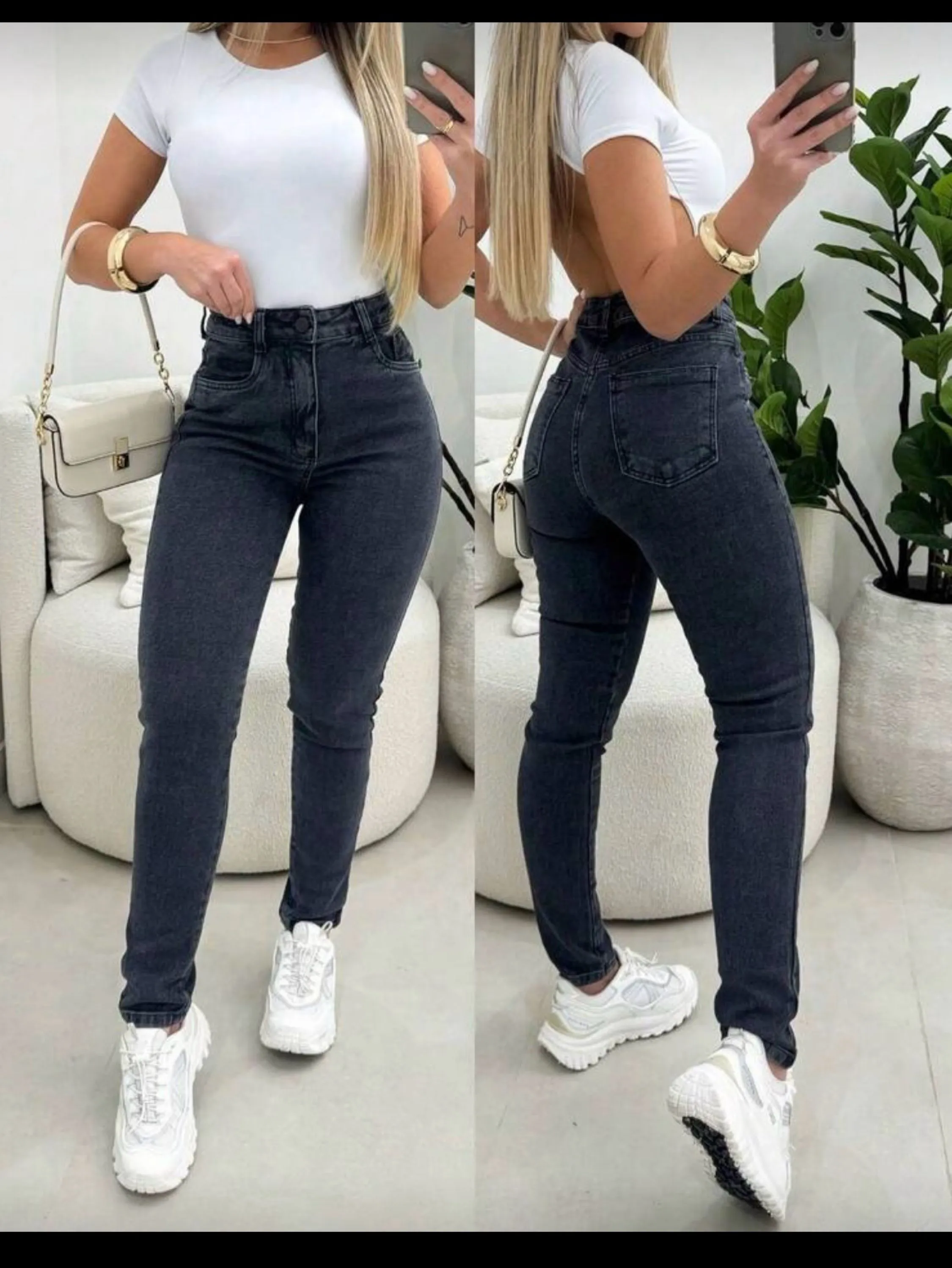 Calça jeans mom com elastano premium