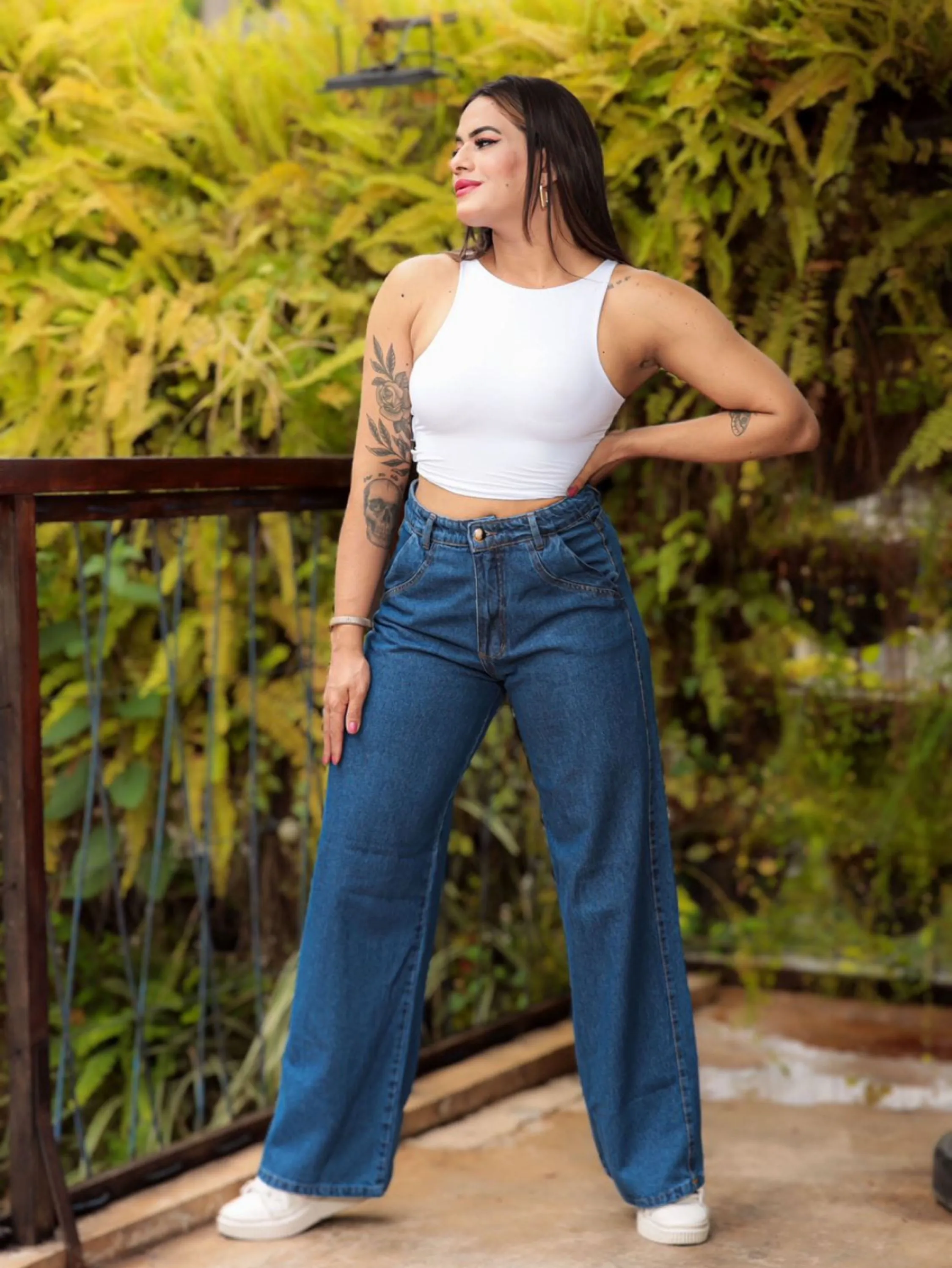 Calça wide leg jeans