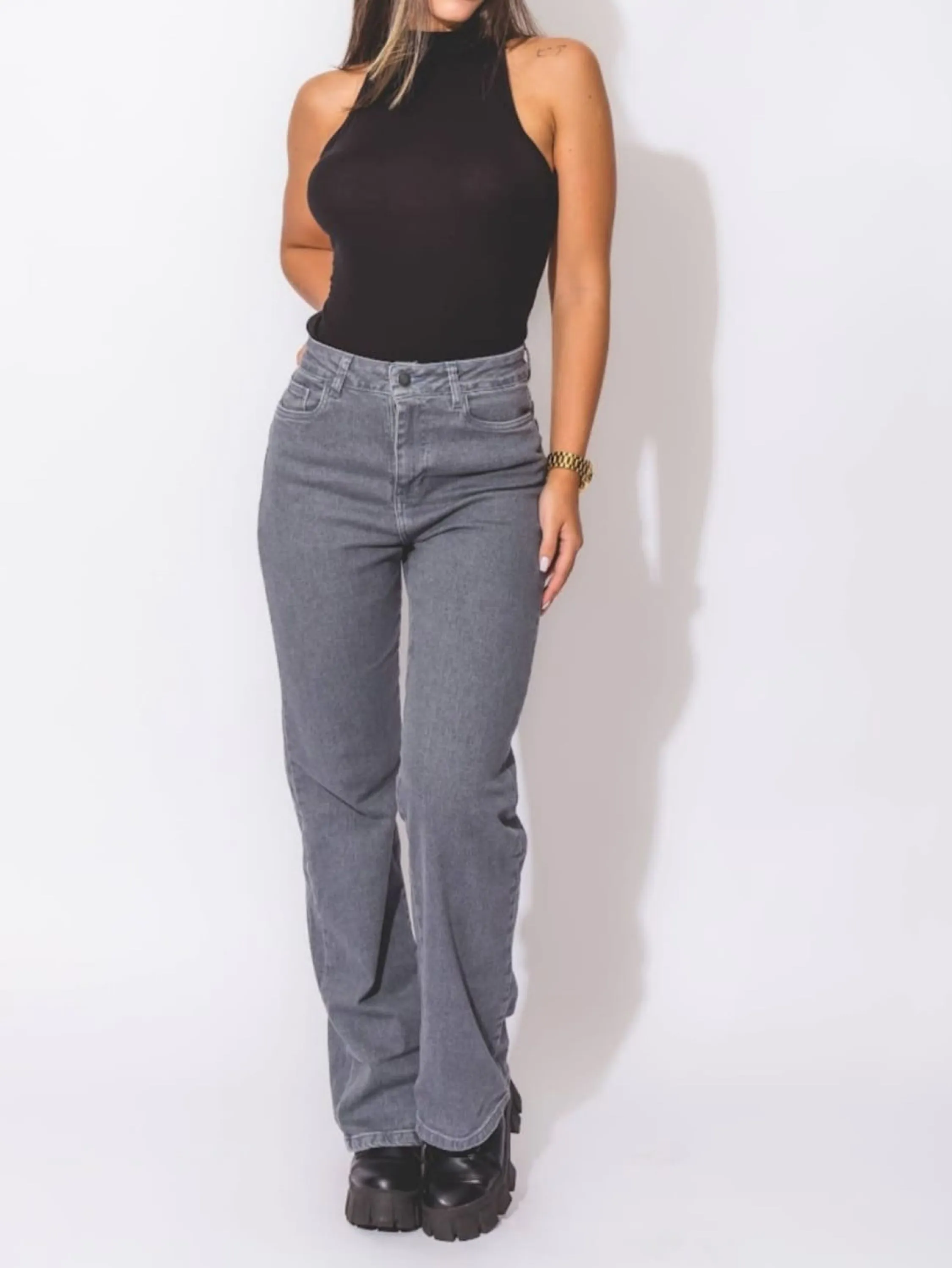 Wide leg jeans cinza