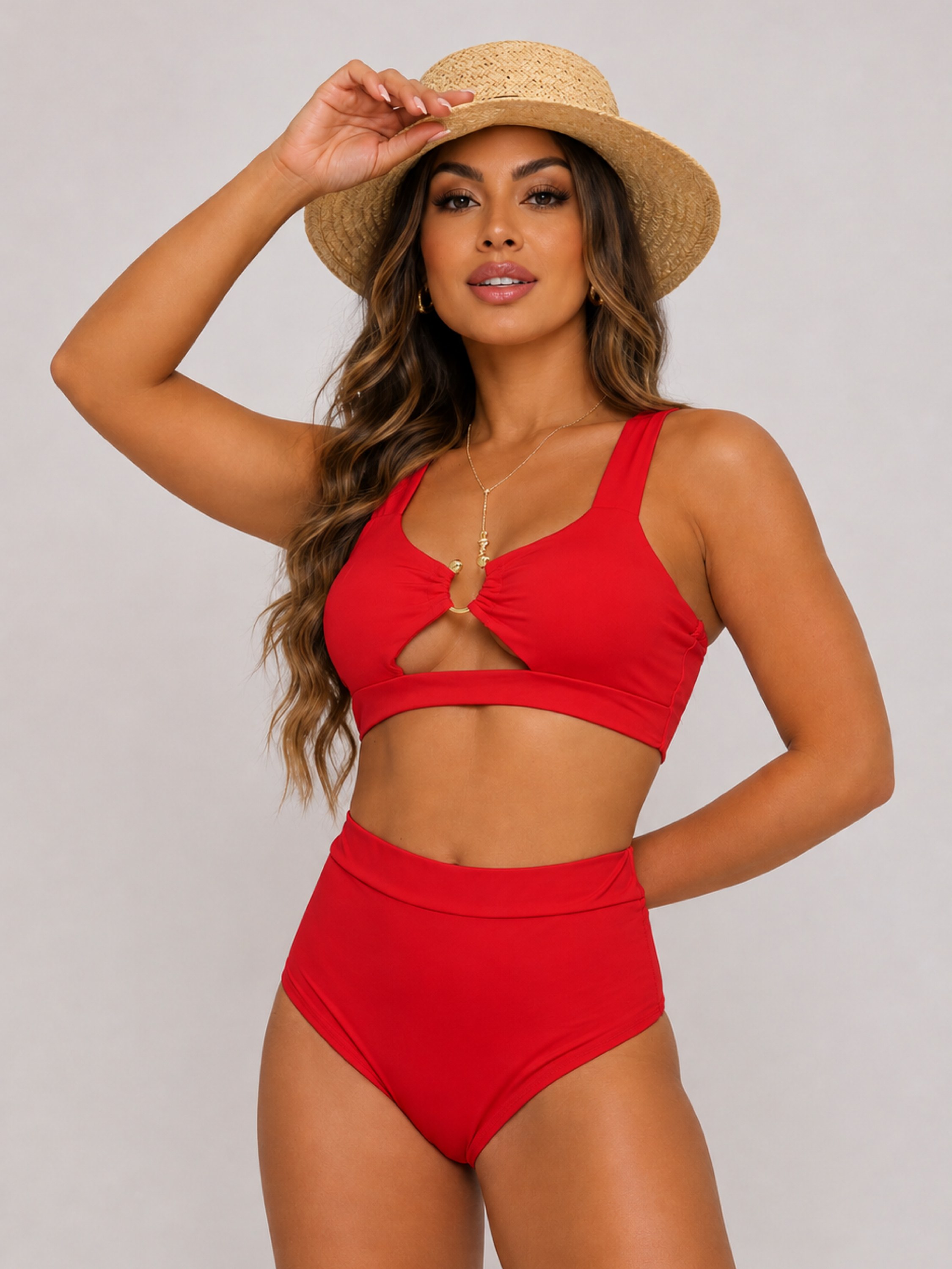 Biquíni Feminino Cintura alta Hotpants argola