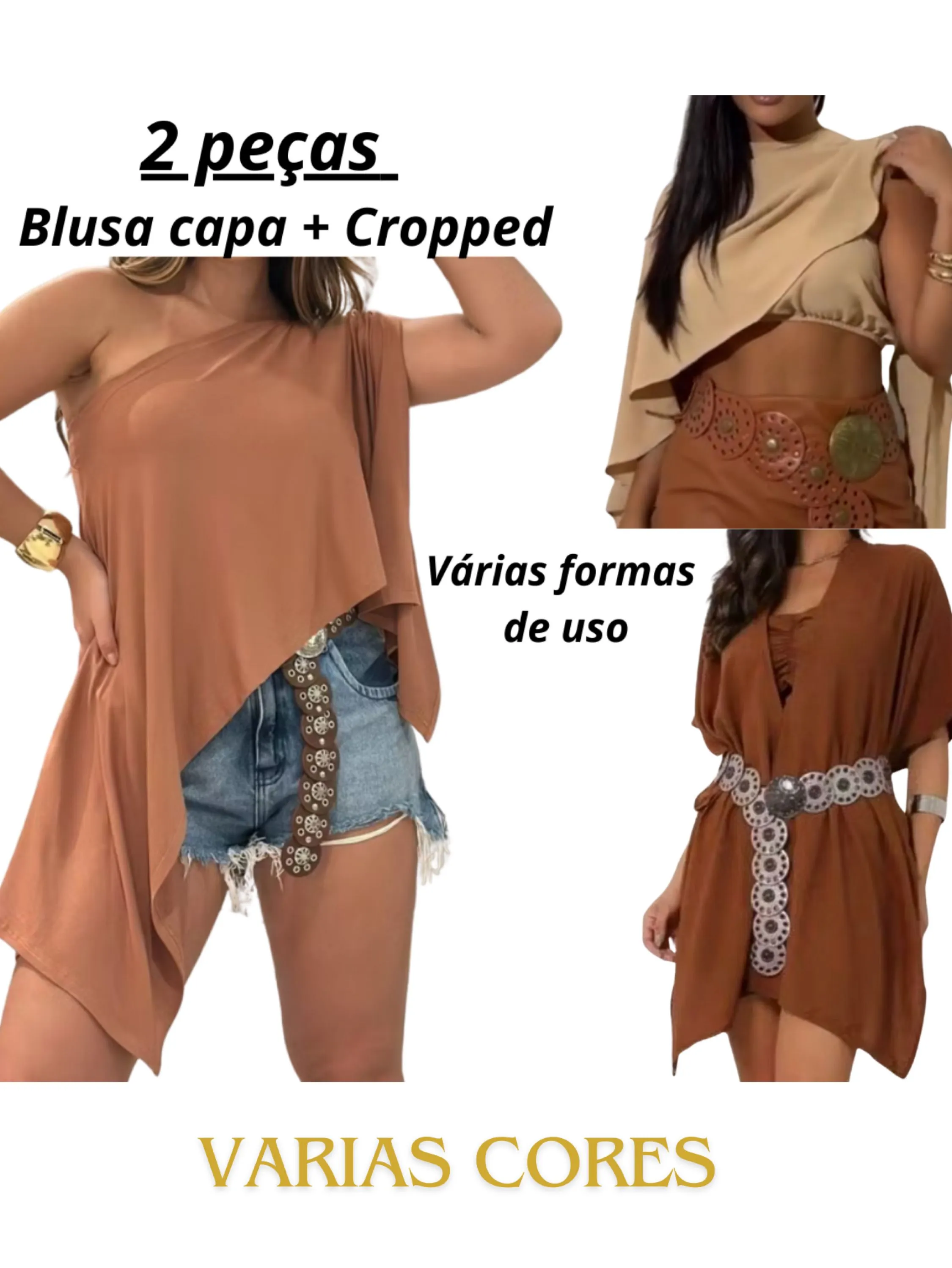 Blusa Capa + Cropped Com bojo